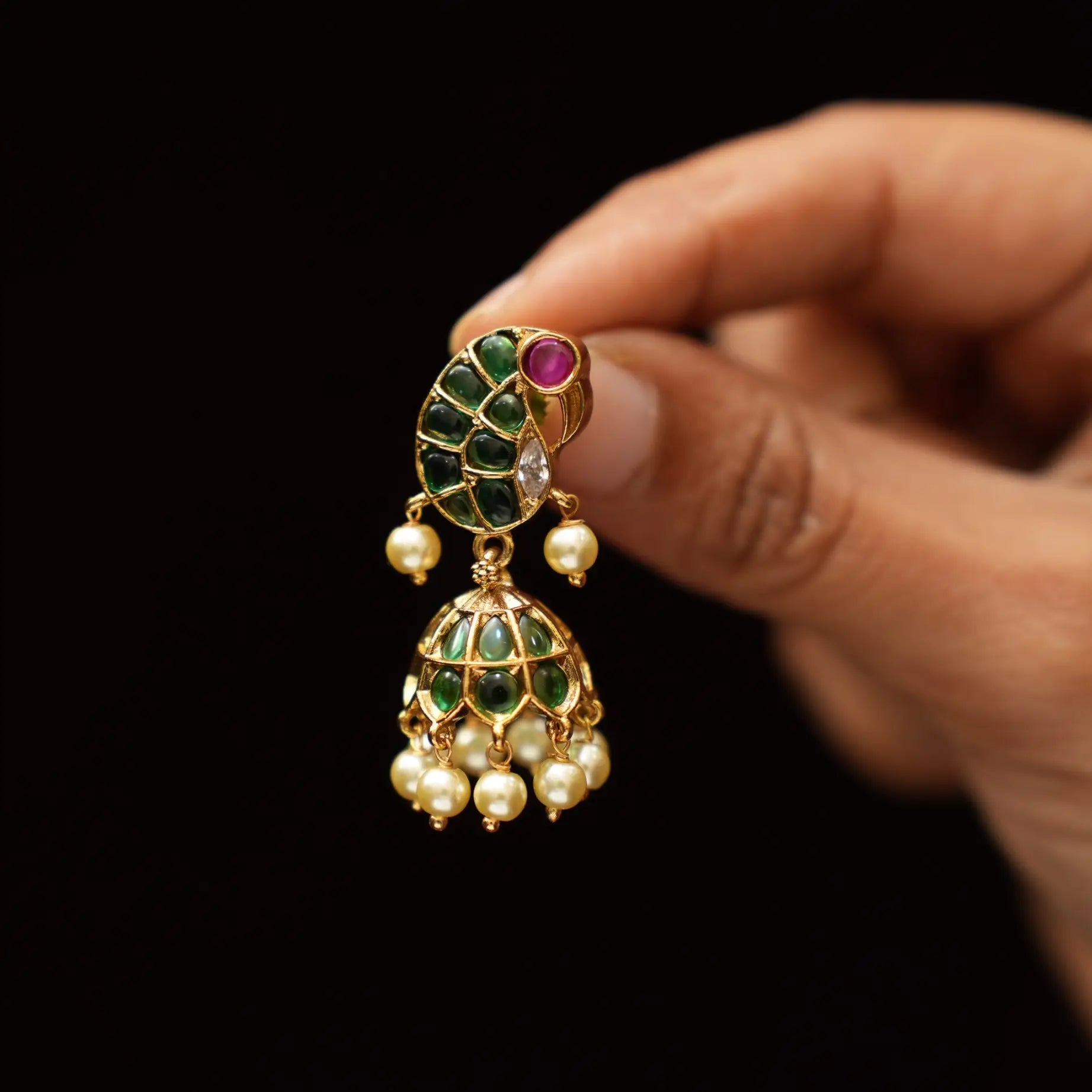 Barkha Antique Jhumka Earrings - Green