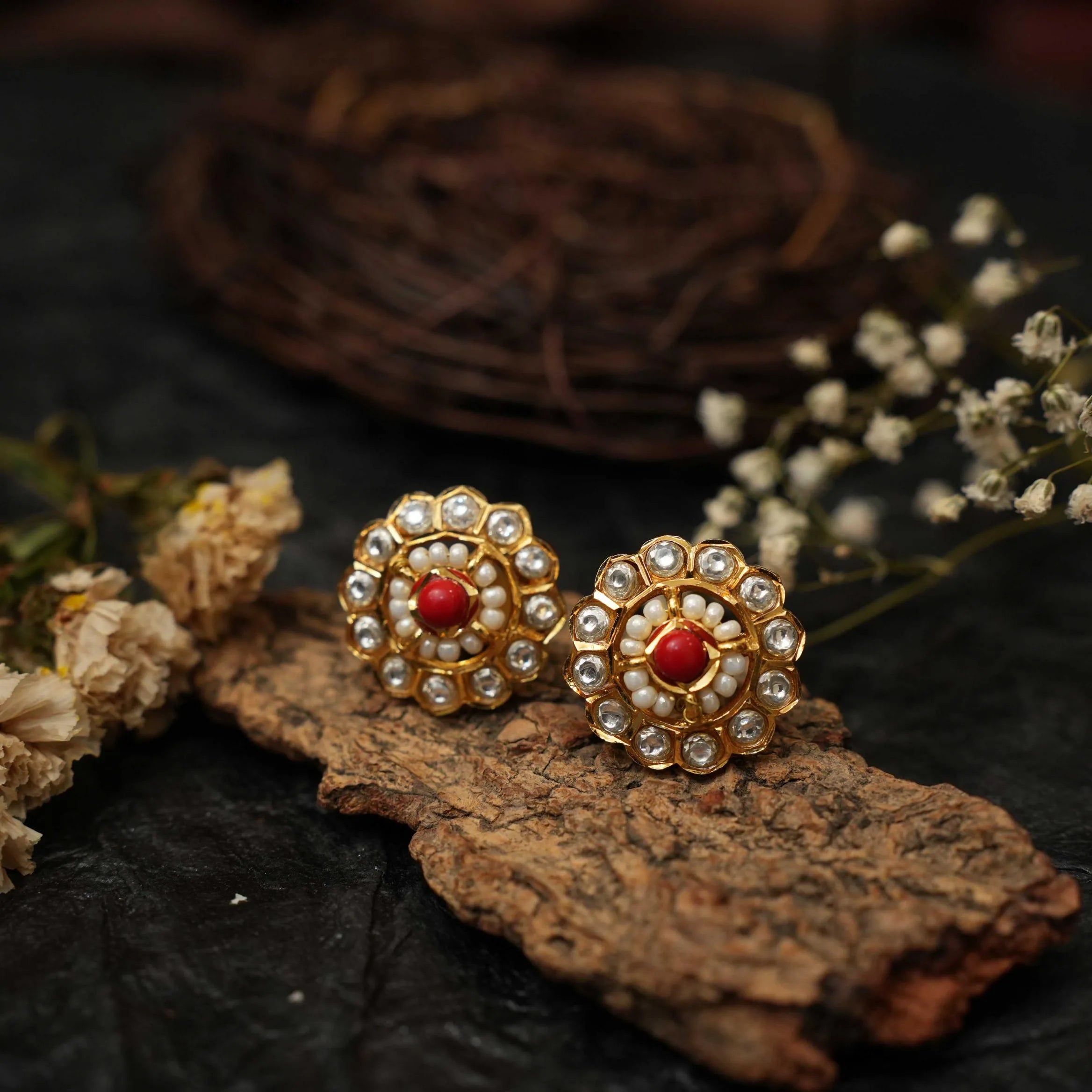 Basra Antique Ear Stud - Coral