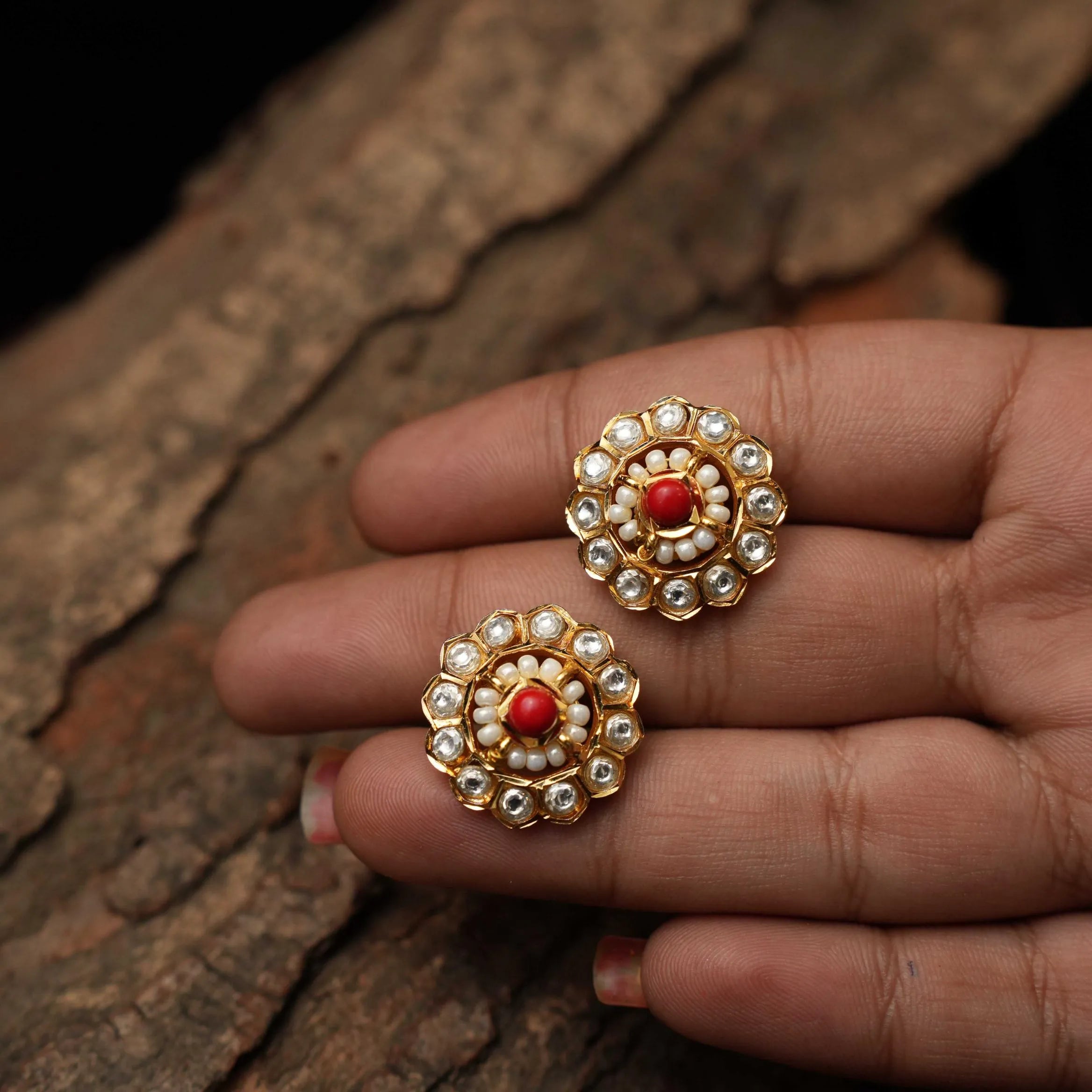 Basra Antique Ear Stud - Coral