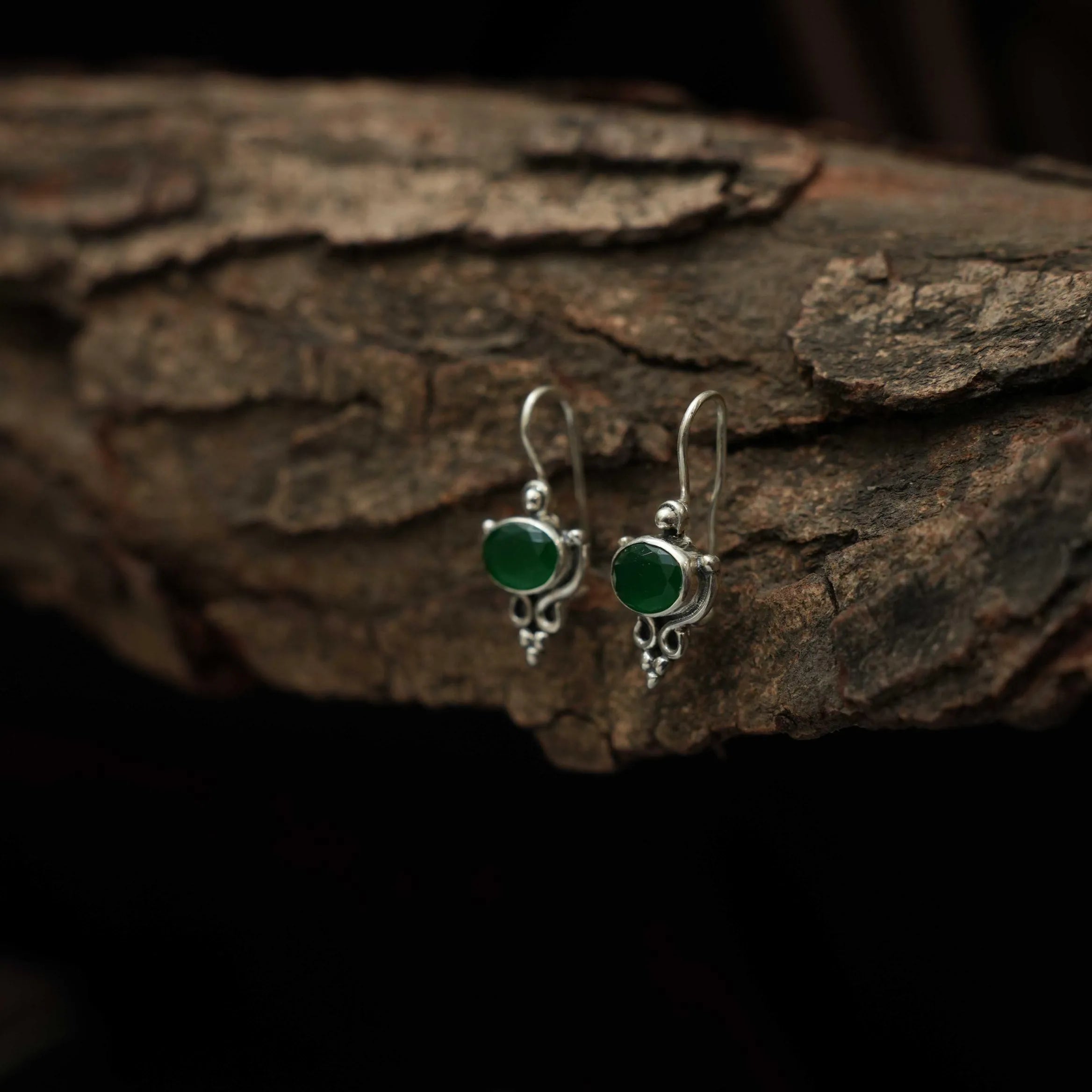 Bella Silver Oxidised Earring - Green