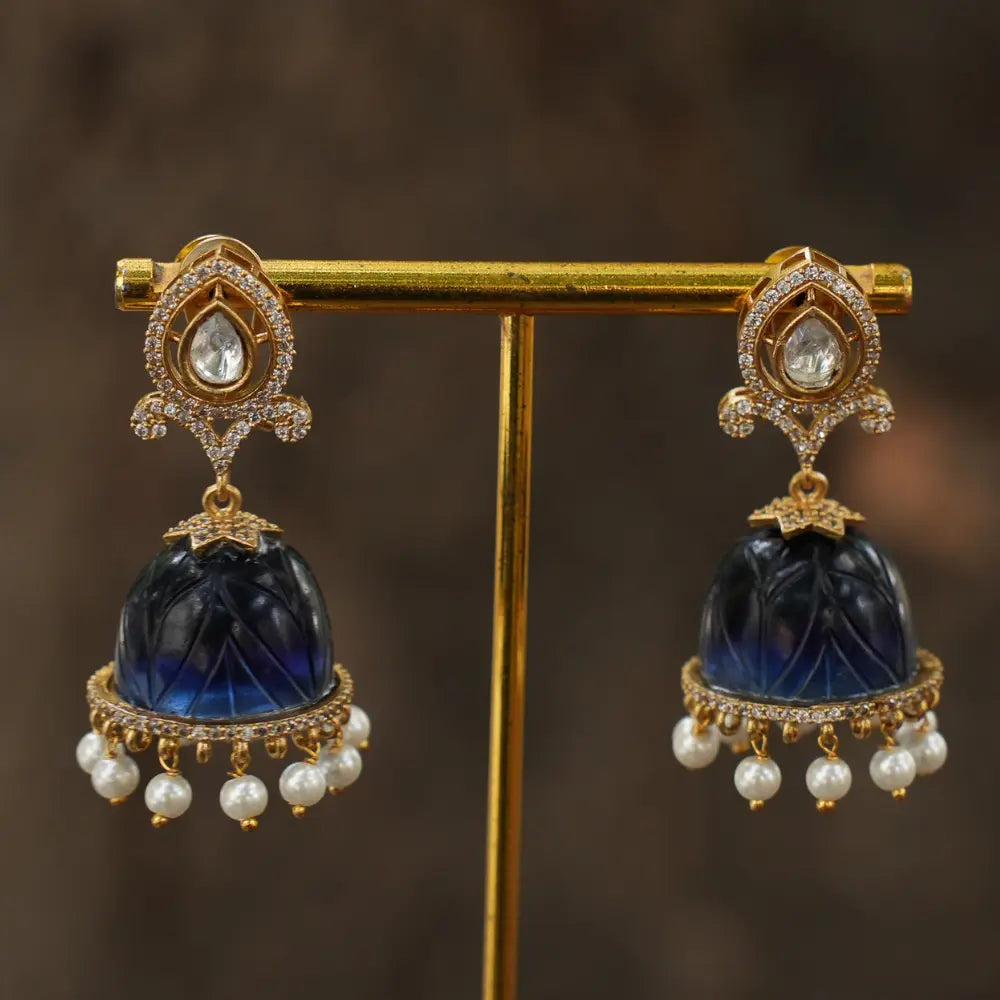 Bhavika Polki Jhumka Earrings - Blue
