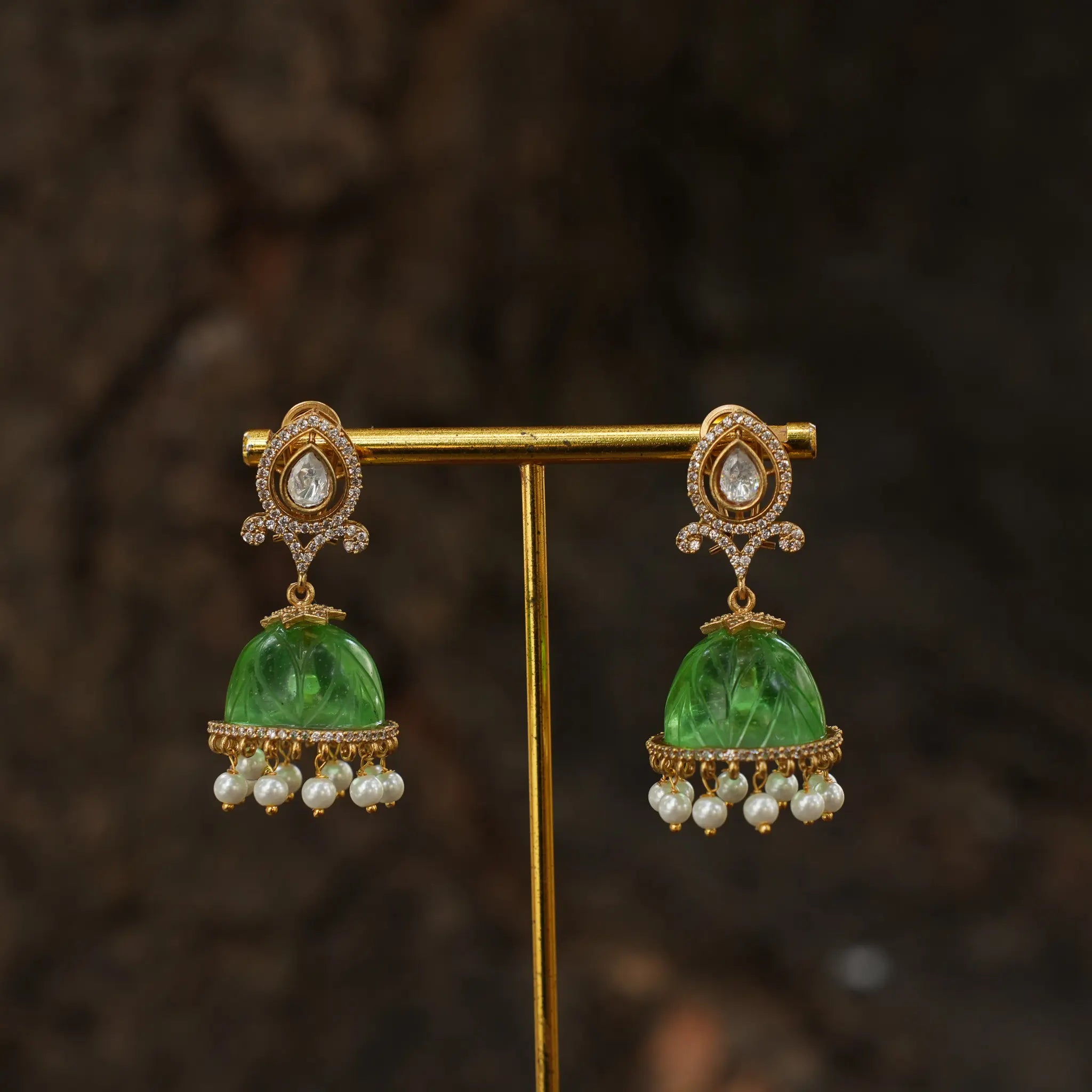 Bhavika Polki Jhumka Earrings - Pastel Green