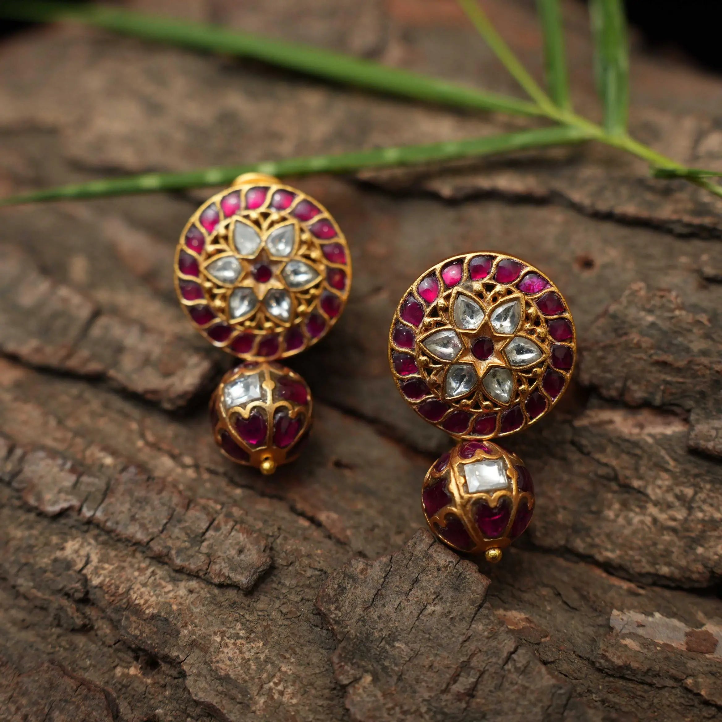 Bhaviki Silver Earrings - Red