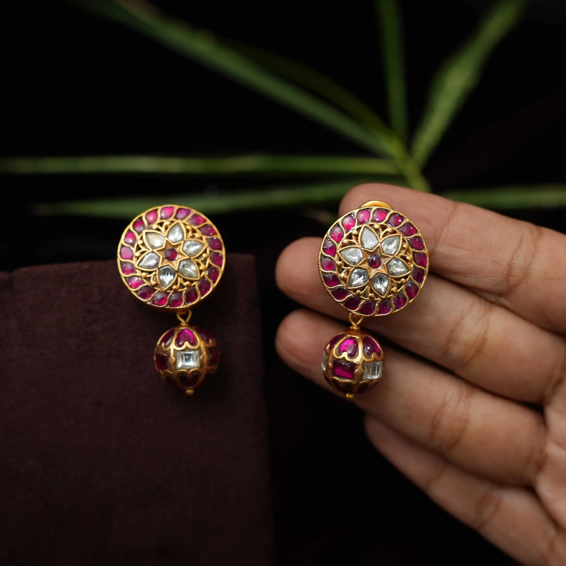 Bhaviki Silver Earrings - Red