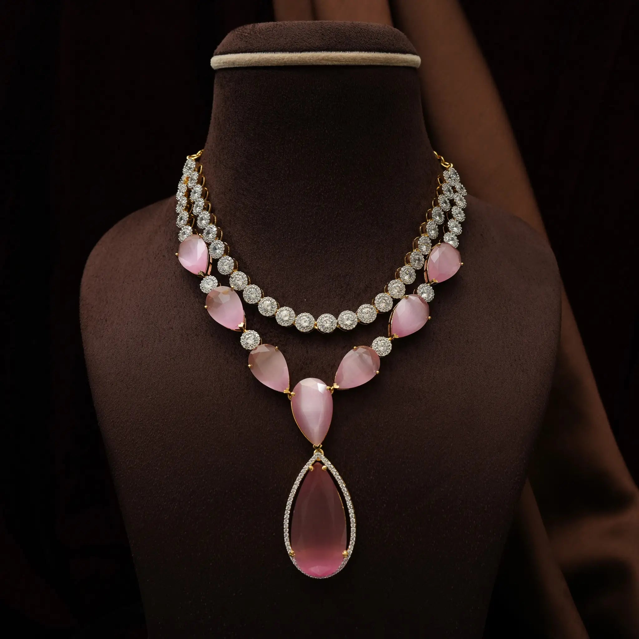 Bhavya Zircon Necklace - Pastel Pink