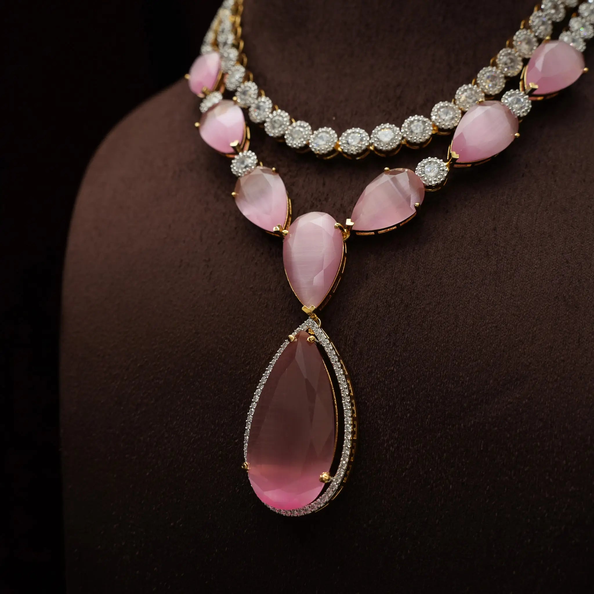 Bhavya Zircon Necklace - Pastel Pink