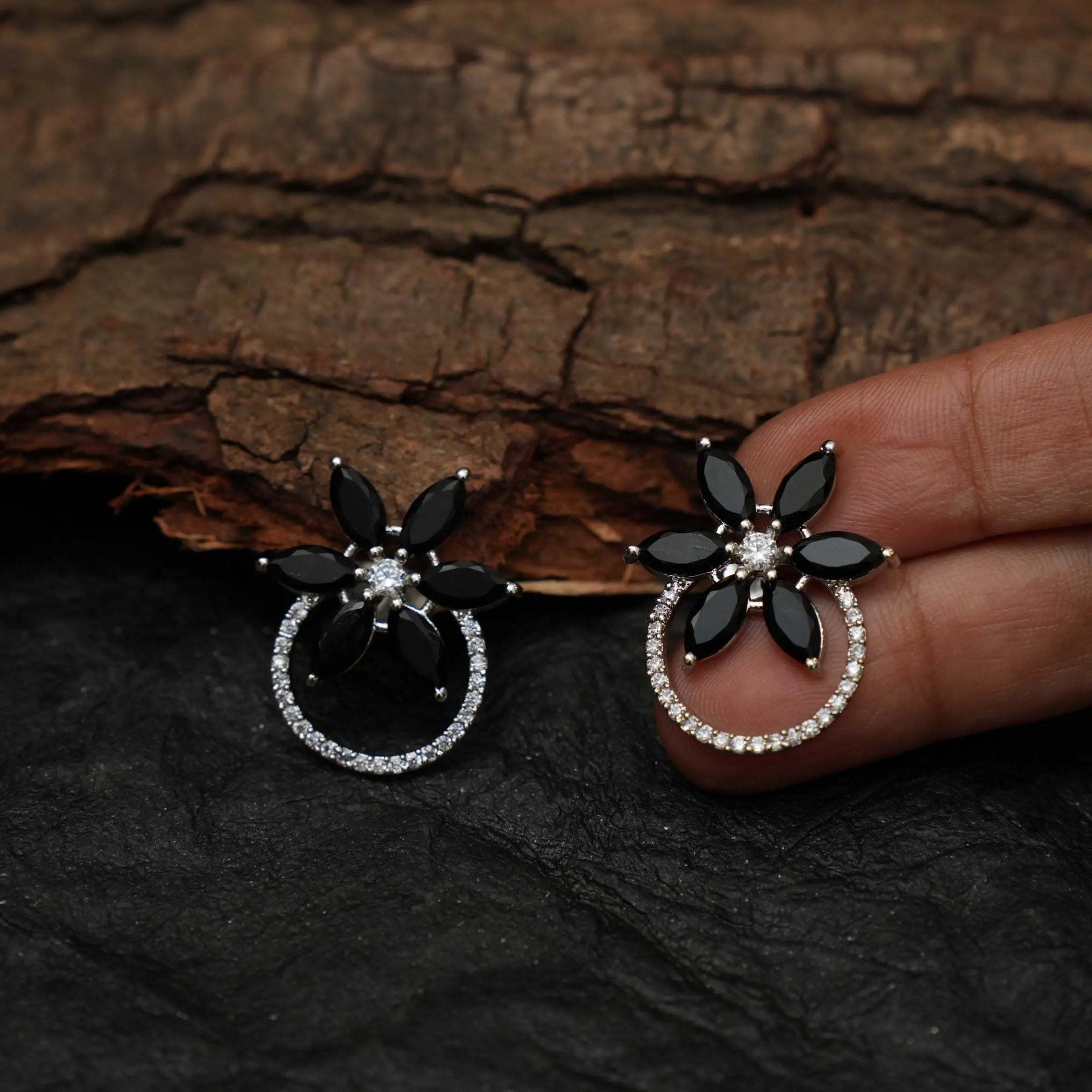 Bhooma Zircon Ear Stud - Black