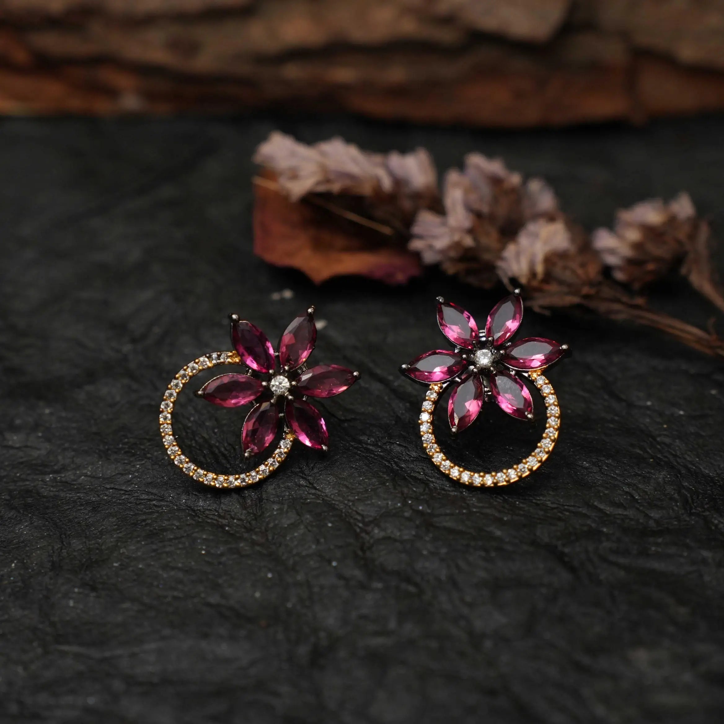 Bhooma Zircon Ear Stud - Magenta