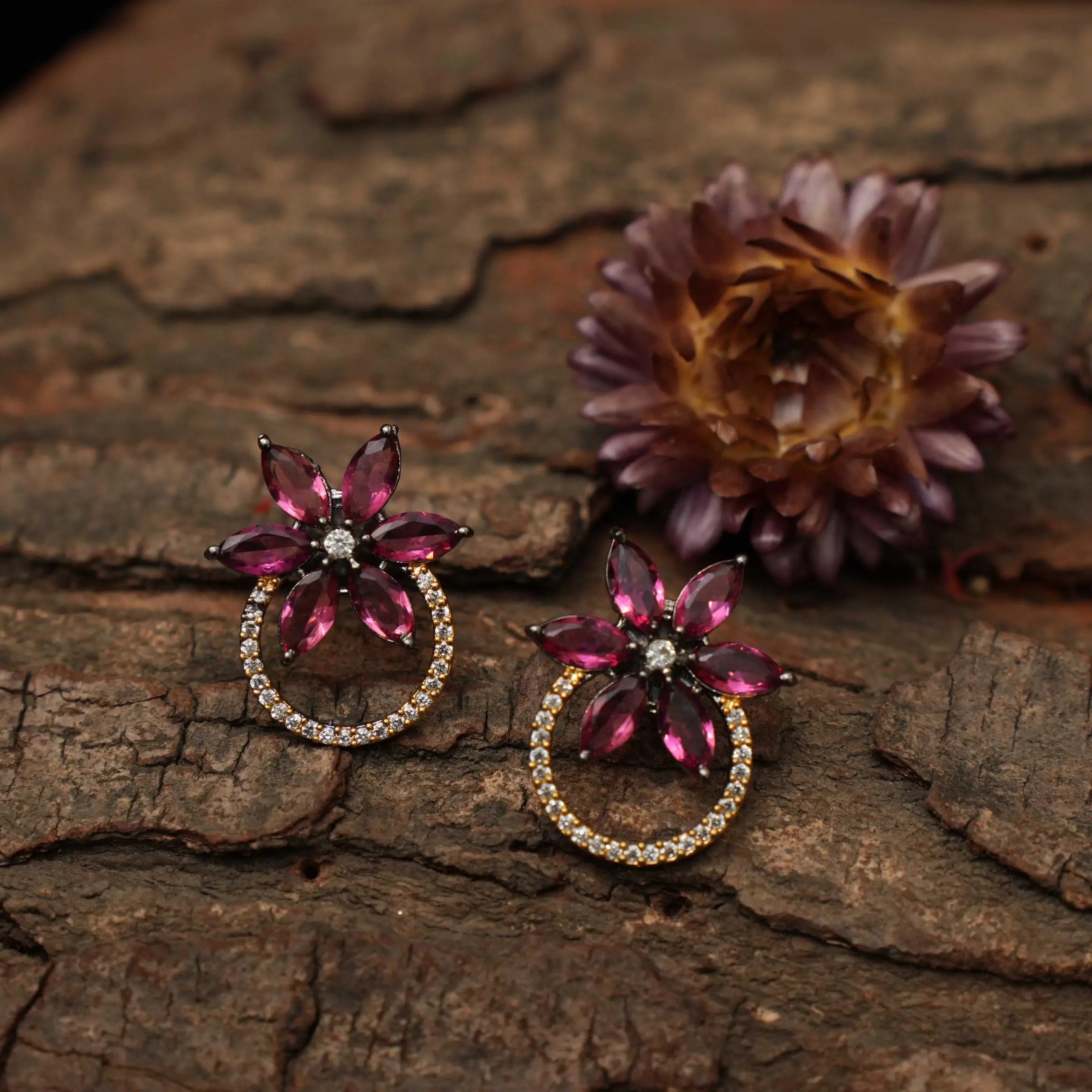 Bhooma Zircon Ear Stud - Magenta