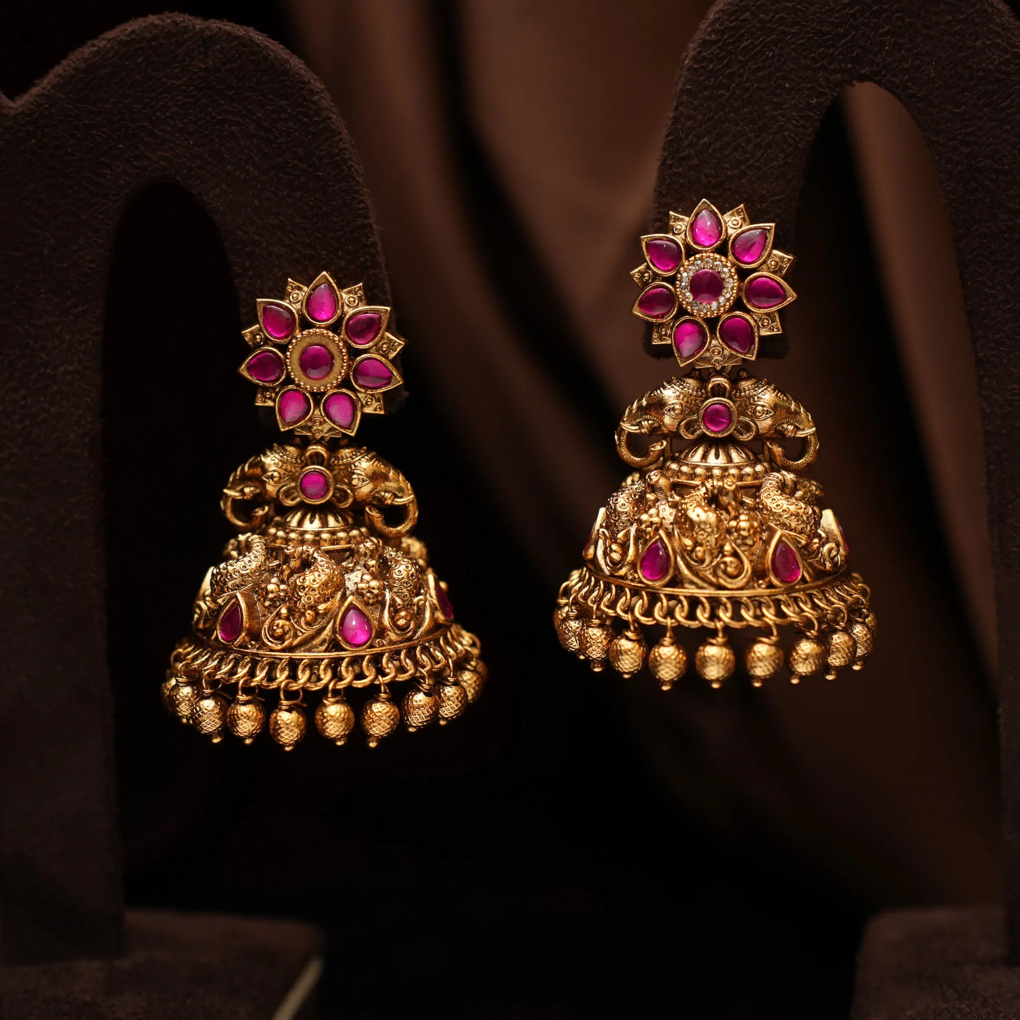 Bhumi Antique Jhumka Earrings - Golden Ball