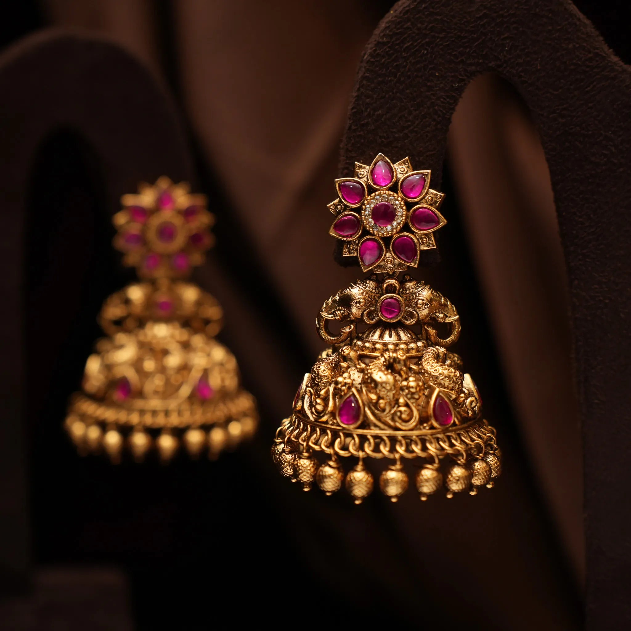 Bhumi Antique Jhumka Earrings - Golden Ball