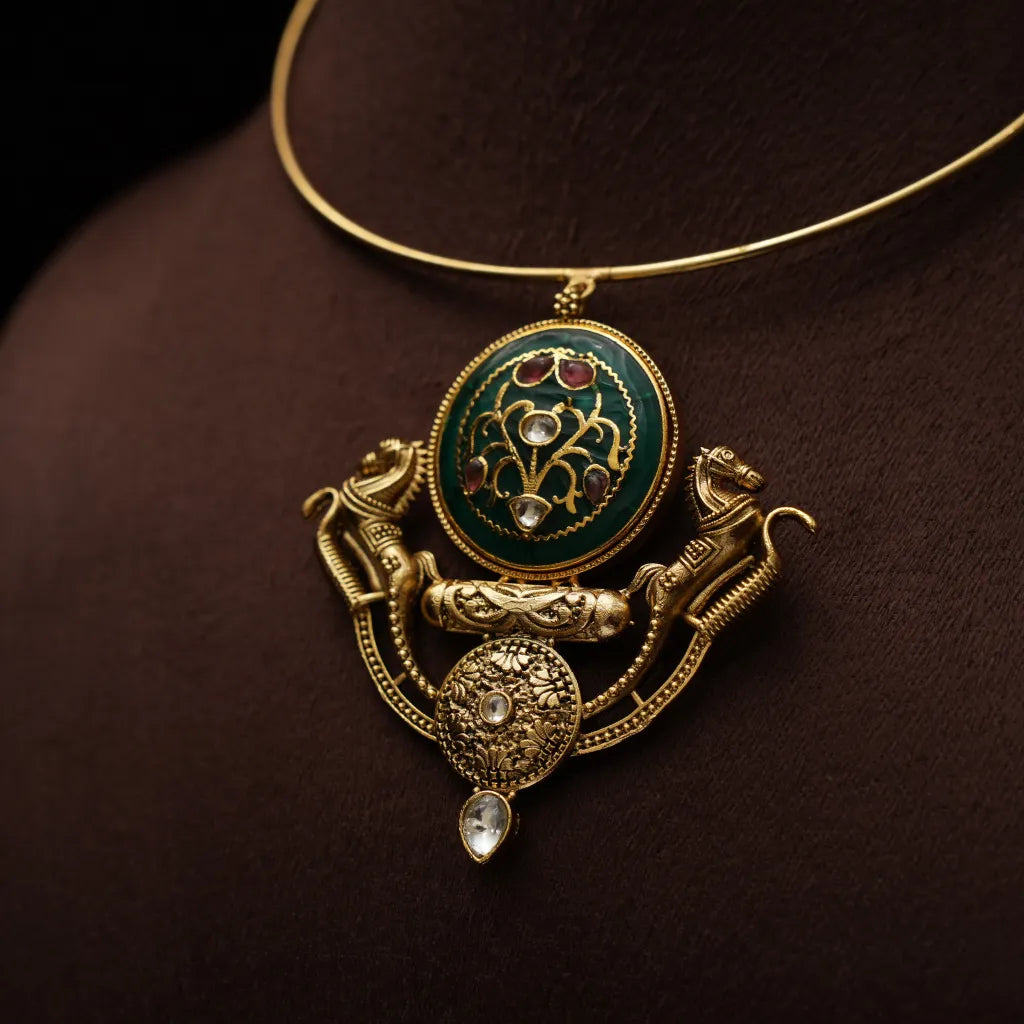 Bishti Antique Hasli Necklace - Green