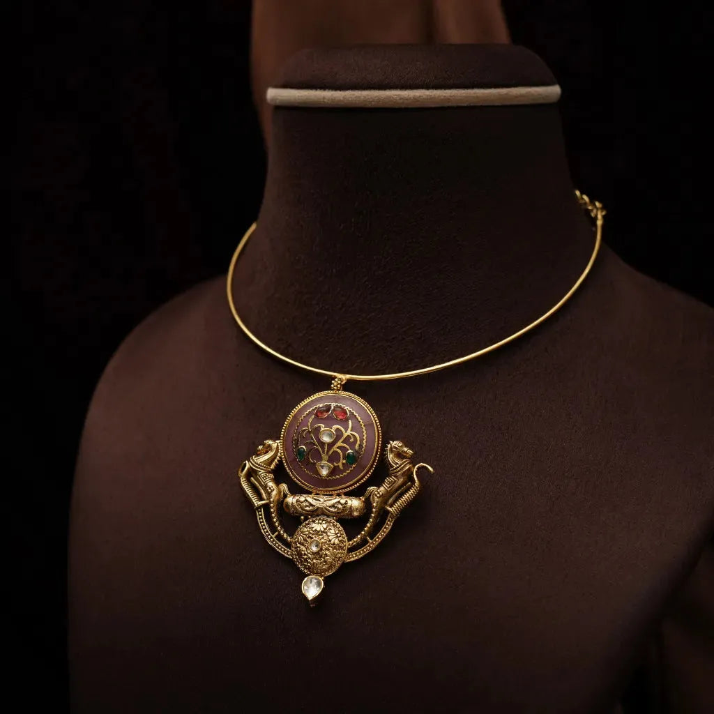 Bishti Antique Hasli Necklace - Pink