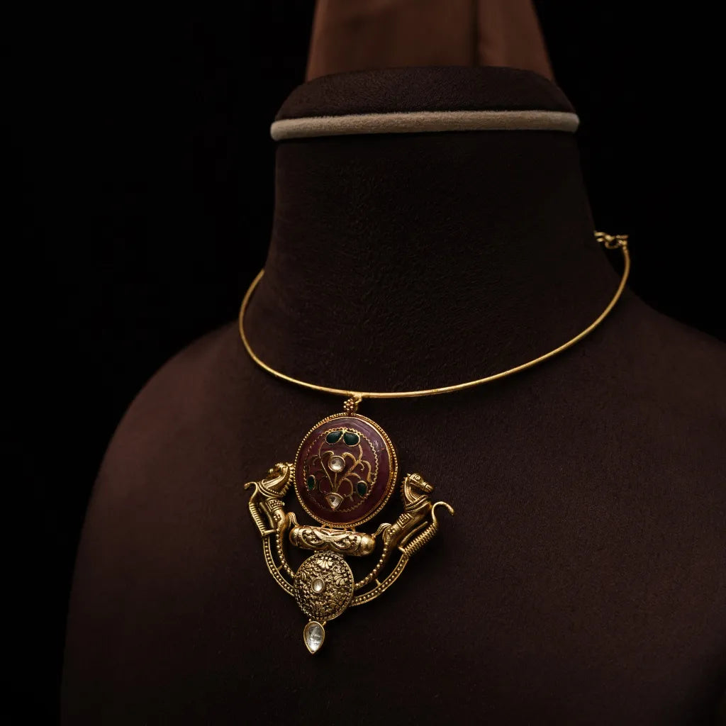 Bishti Antique Hasli Necklace - Red