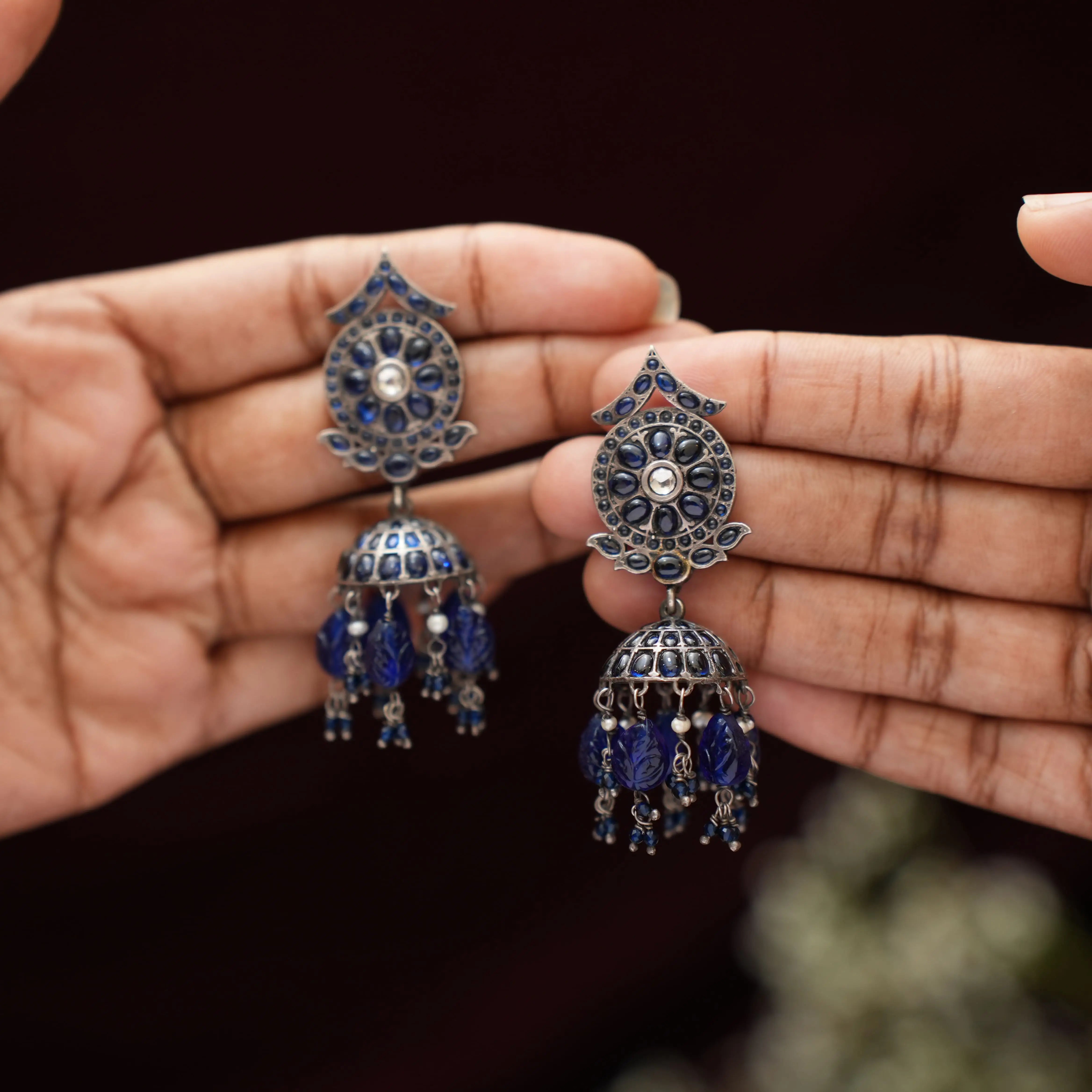 Blue Silver Jhumka