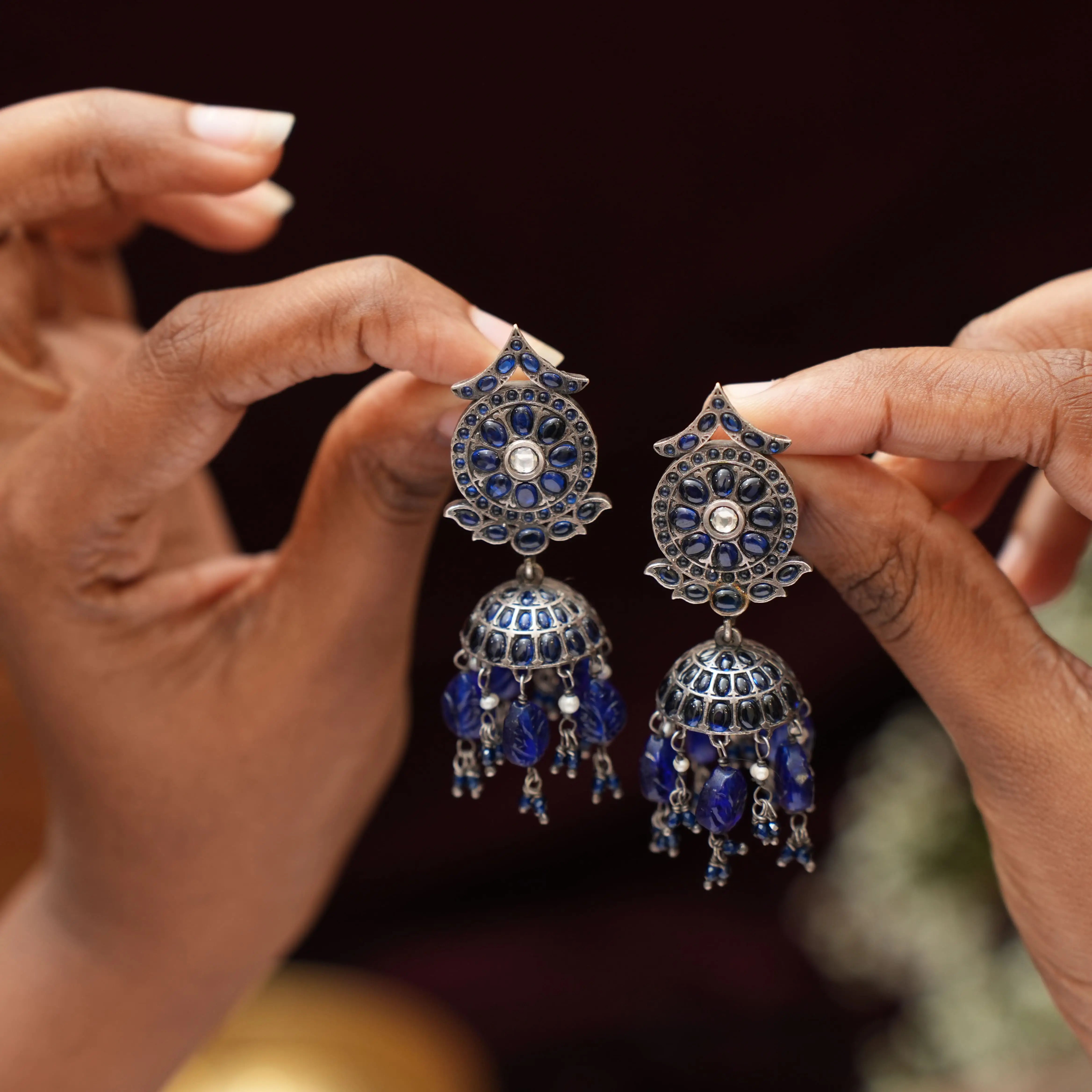 Blue Silver Jhumka