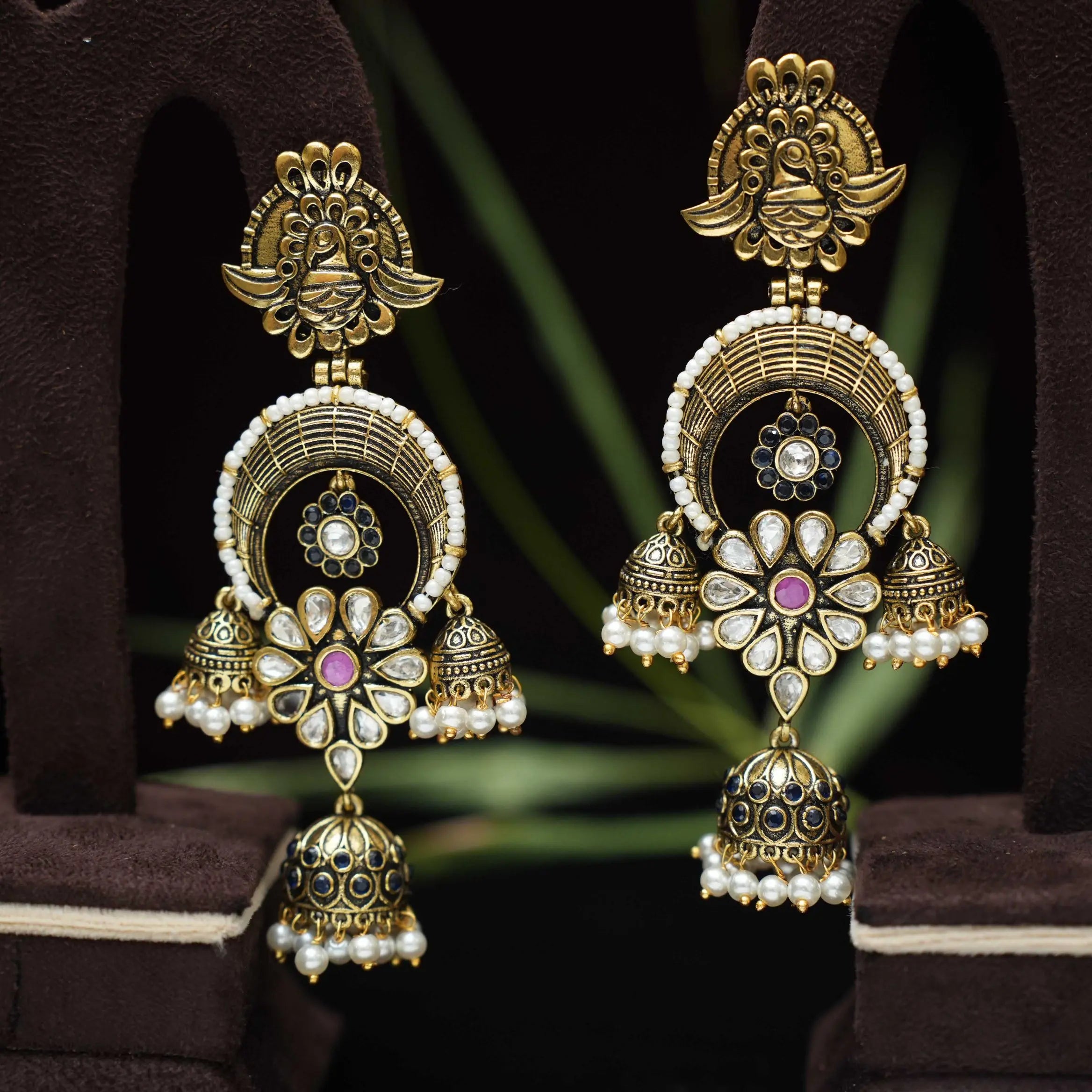 Brishti Antique Designer Earrings - Blue