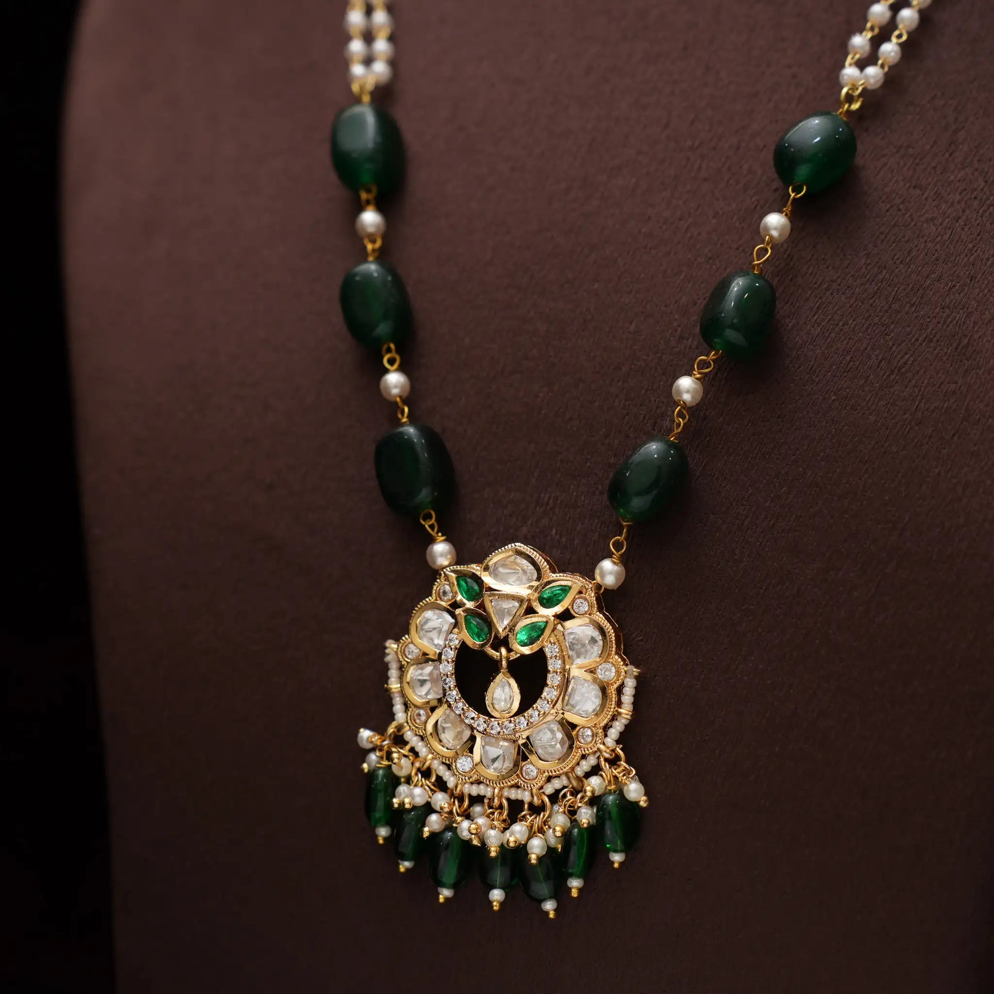 Celeste Pearl Victorian Necklace - Emerald Green