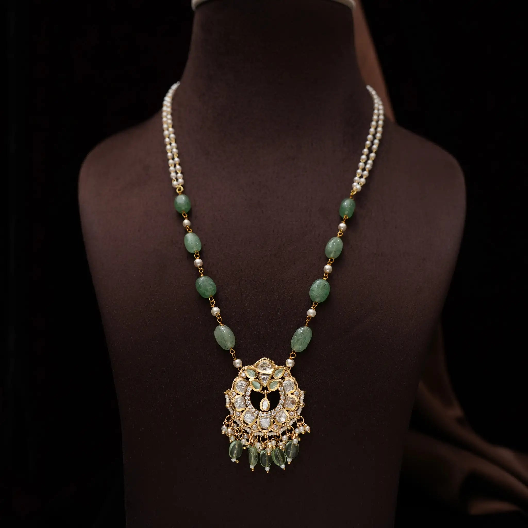 Celeste Pearl Victorian Necklace - Pastel Green