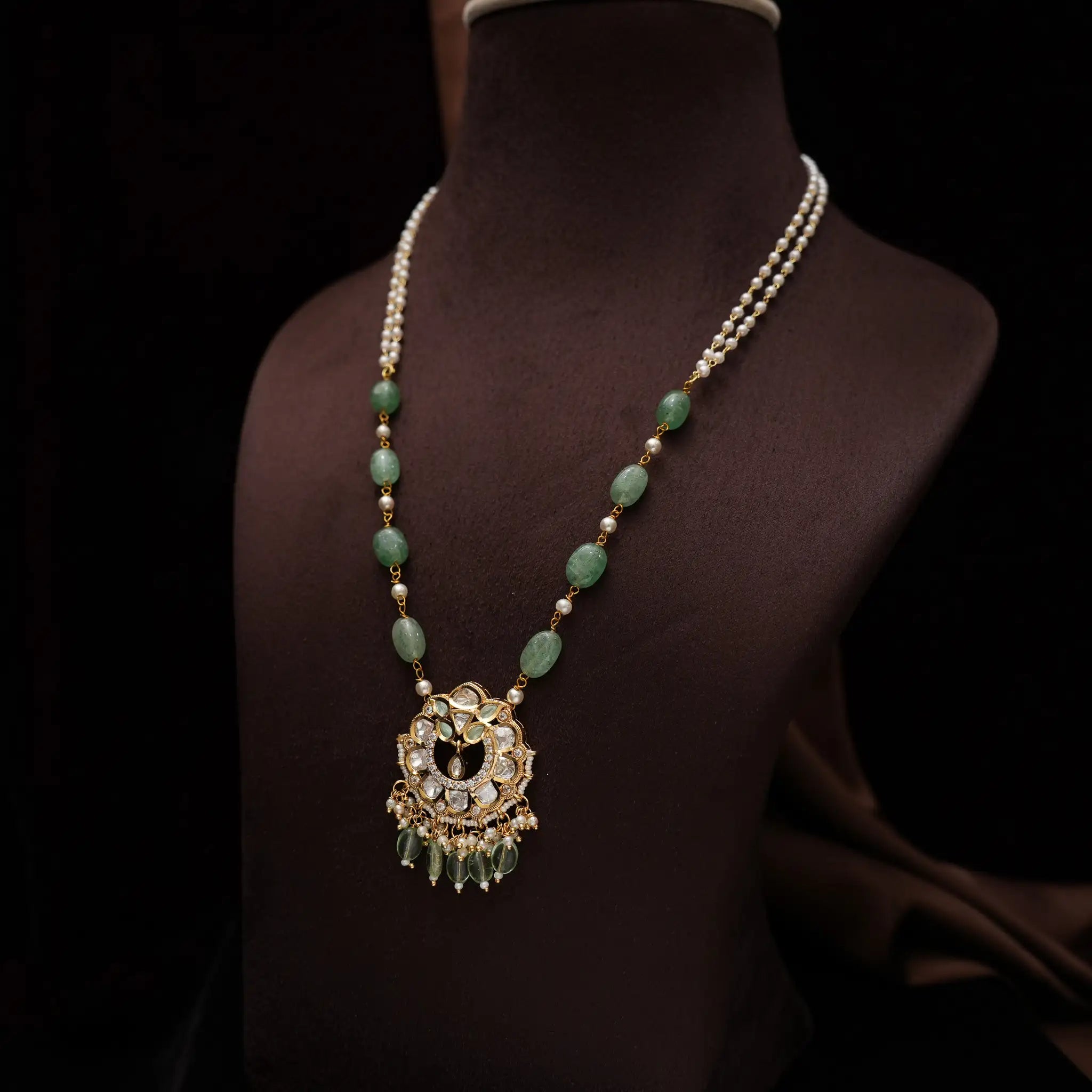 Celeste Pearl Victorian Necklace - Pastel Green
