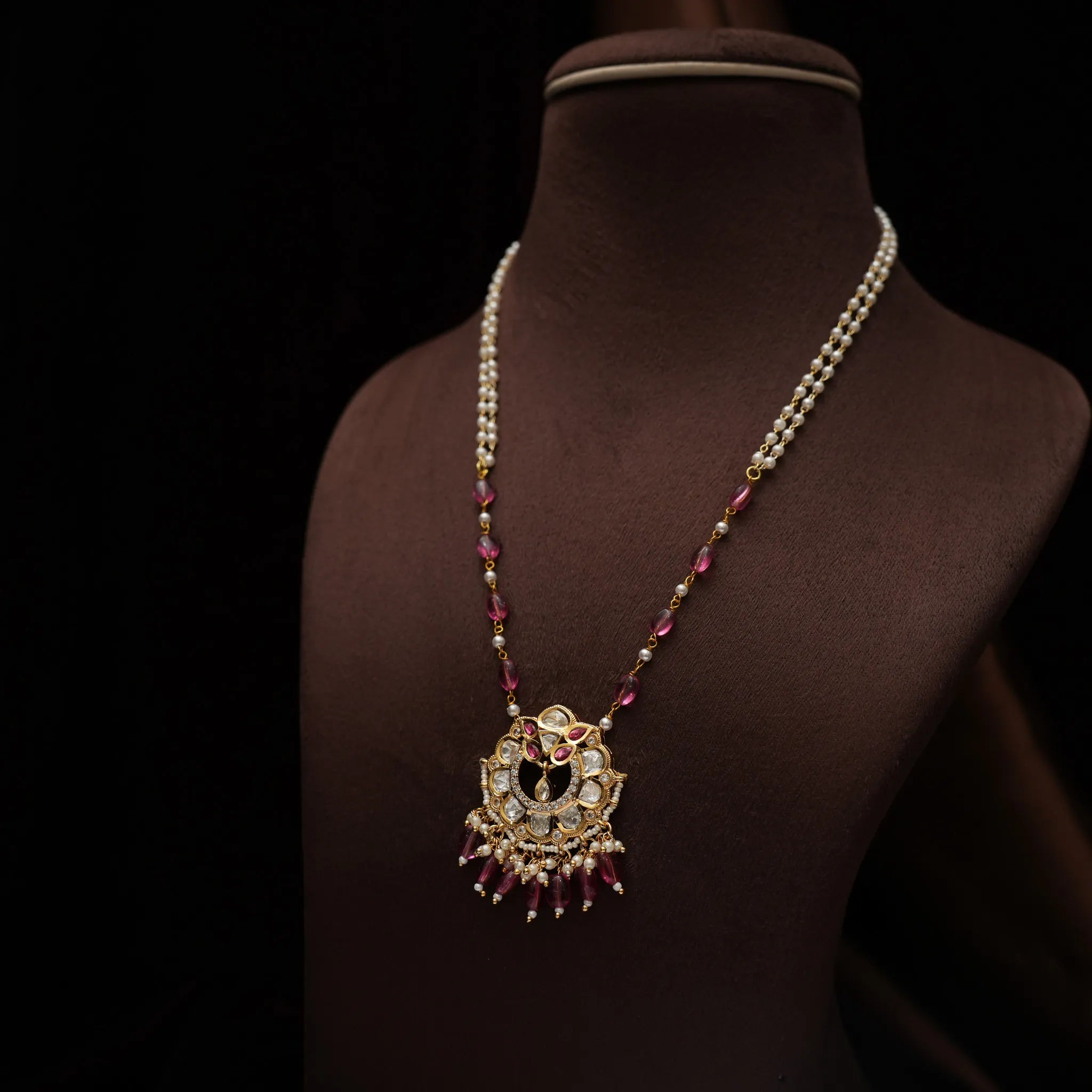 Celeste Pearl Victorian Necklace - Ruby