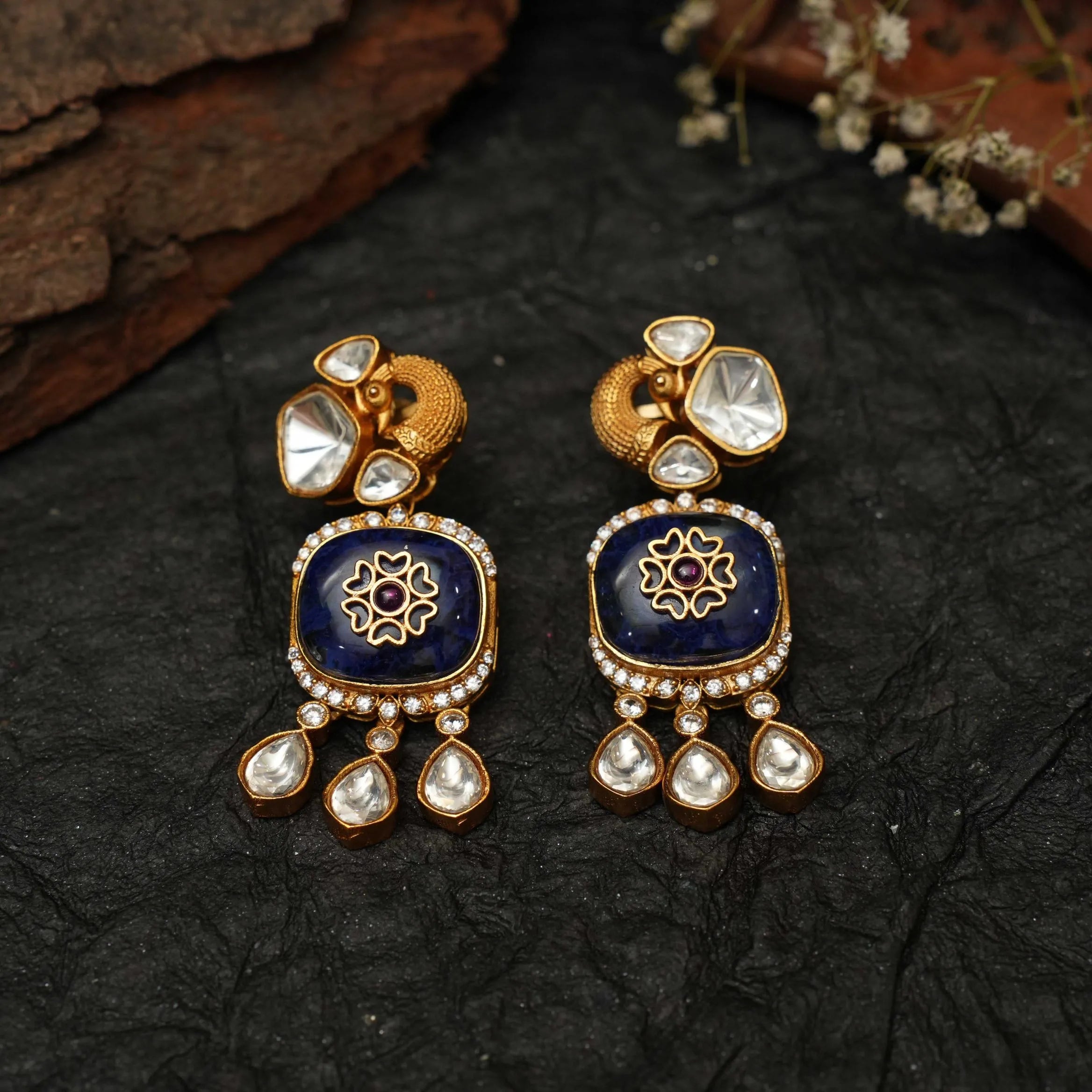 Chahak Polki Designer Earrings - Blue