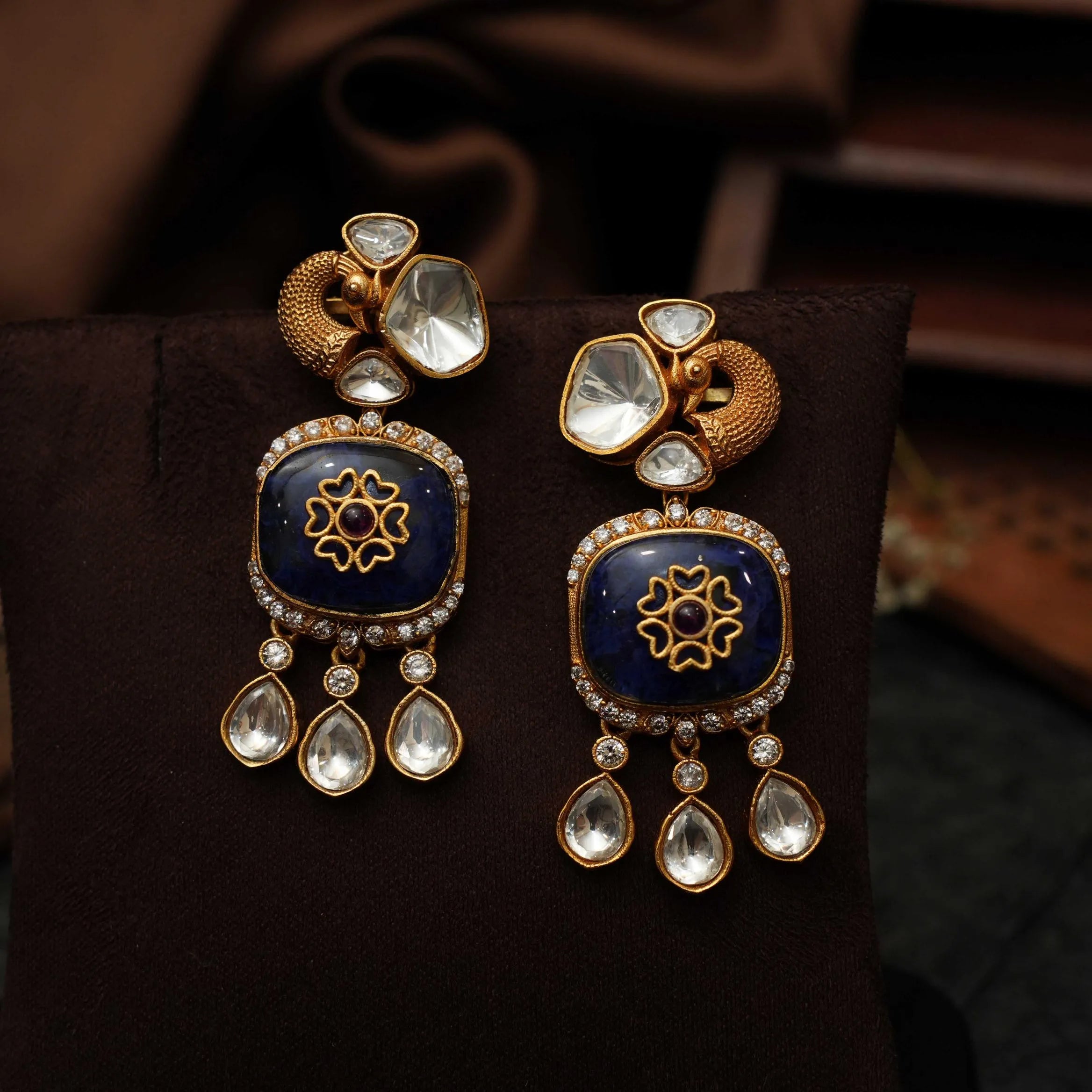 Chahak Polki Designer Earrings - Blue