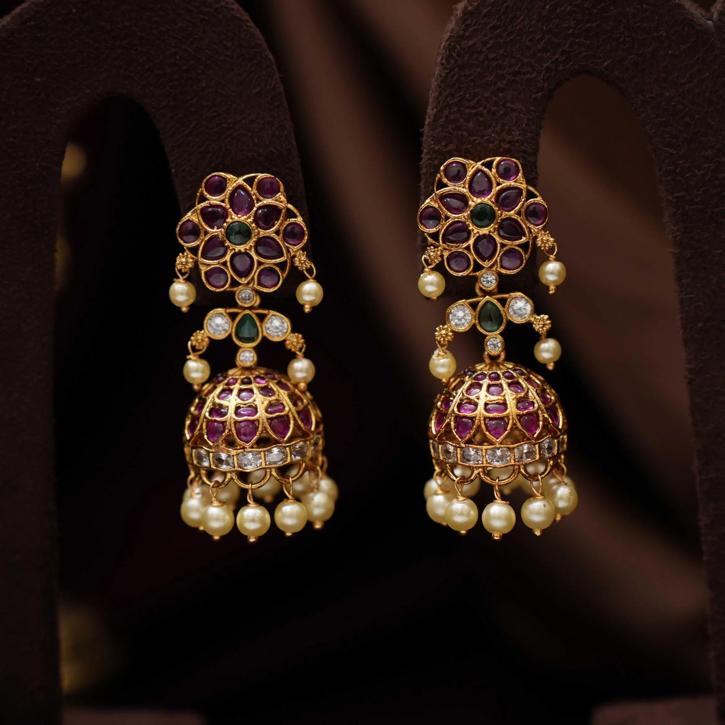 Chaitali Antique Jhumka Earrings - Red & Green