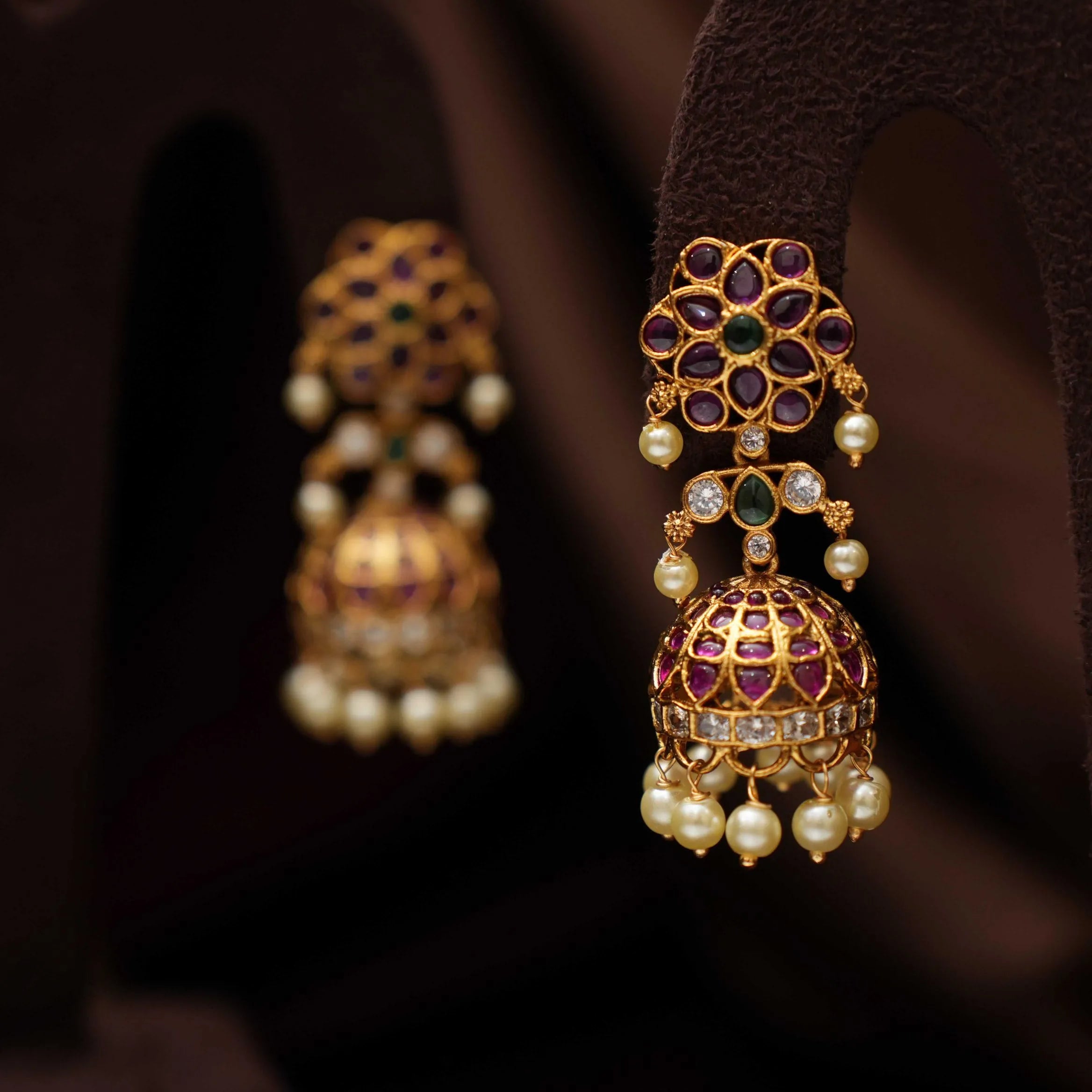 Chaitali Antique Jhumka Earrings - Red & Green
