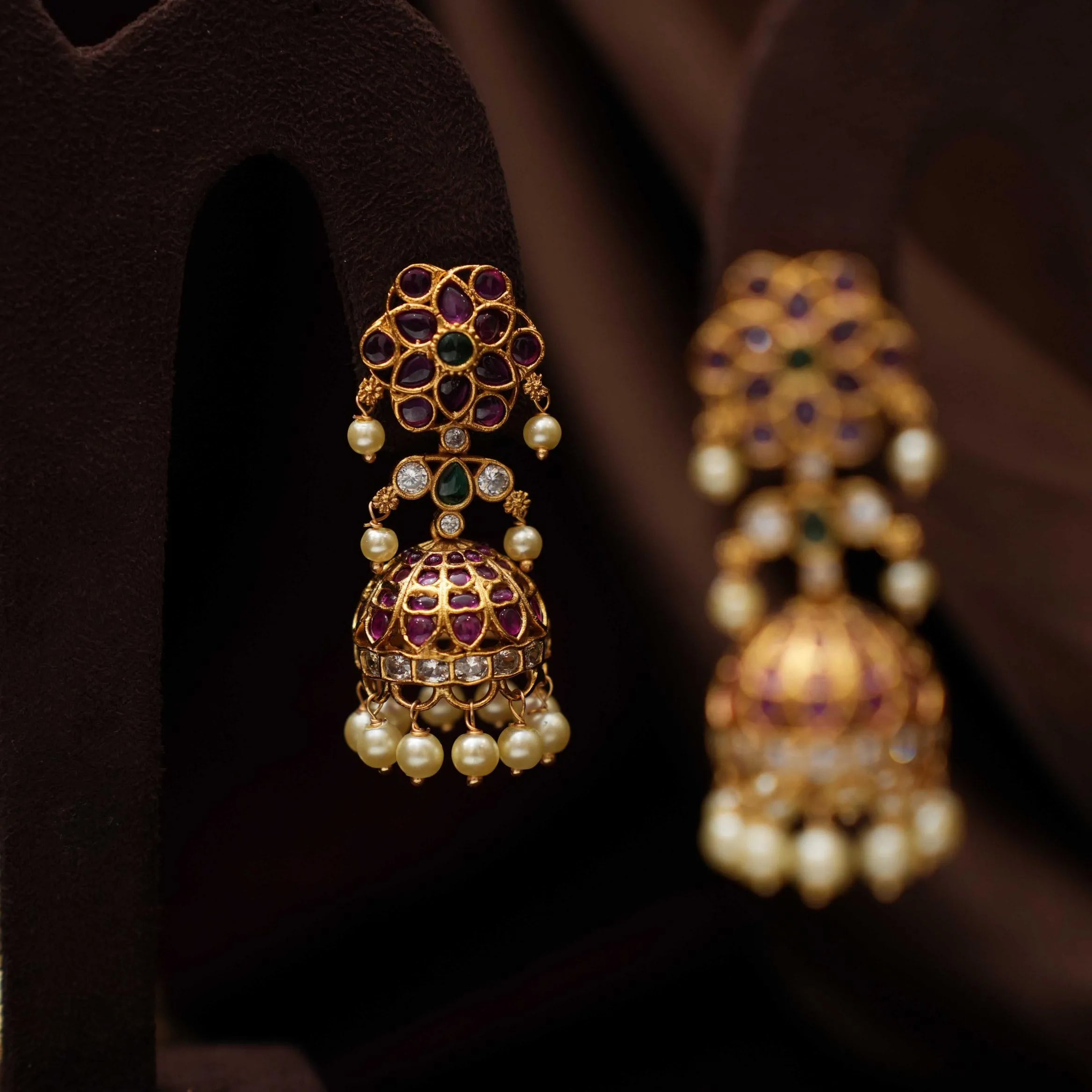 Chaitali Antique Jhumka Earrings - Red & Green