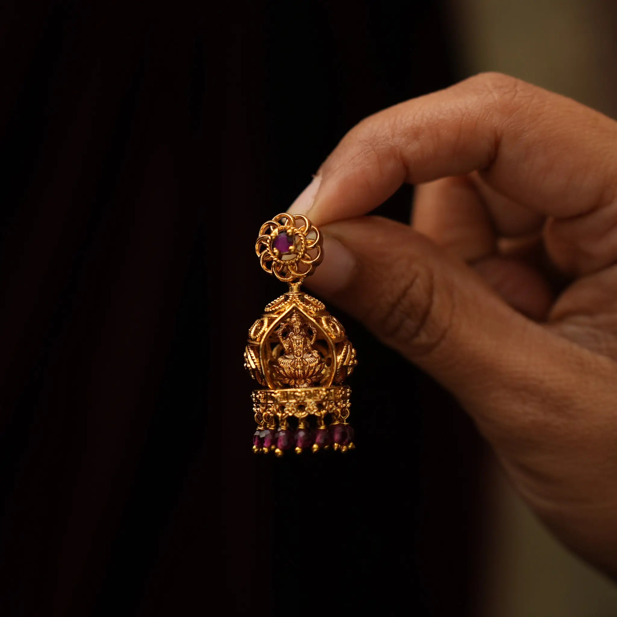 Chaiti Antique Jhumka Earrings - Red