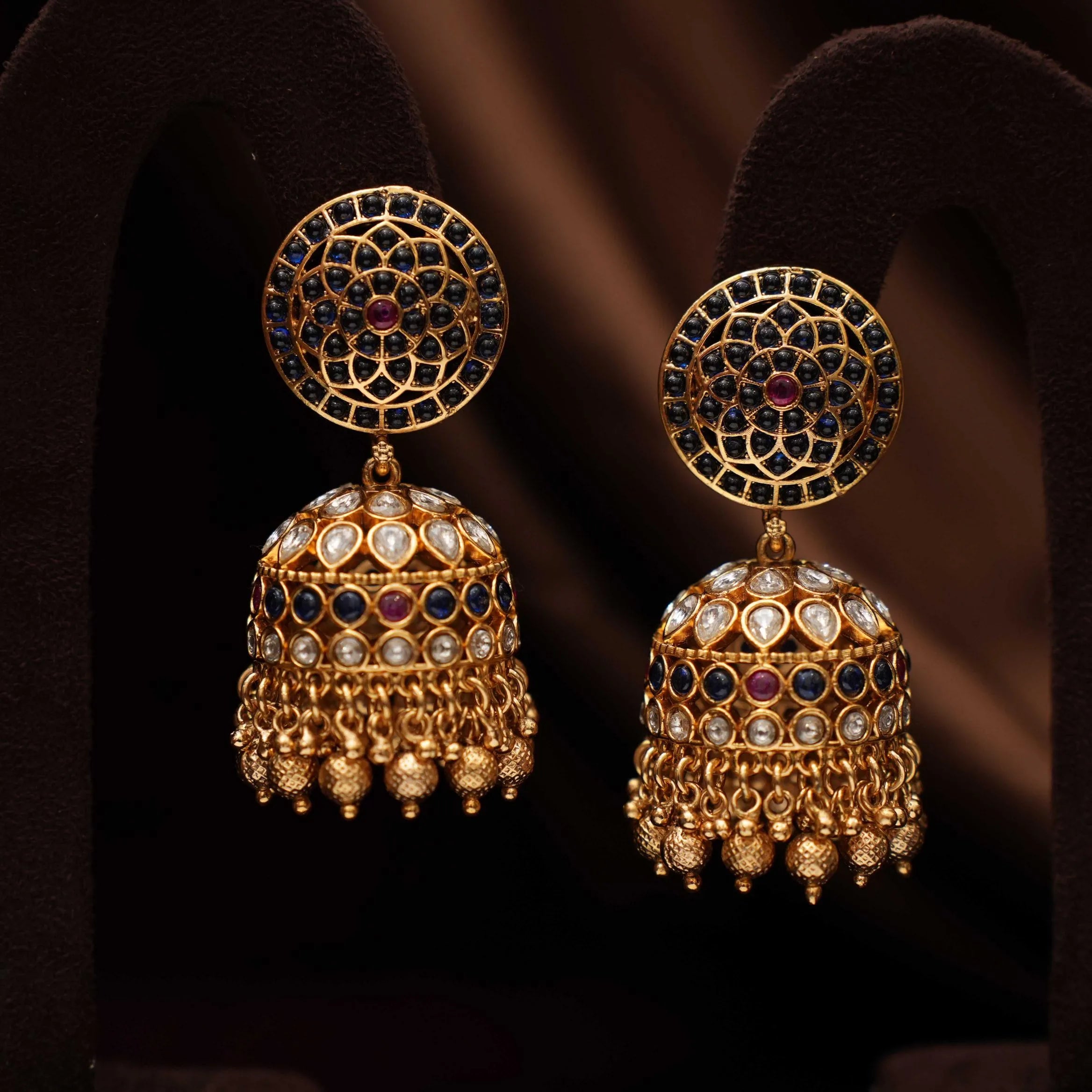 Chana Antique Jhumka Earrings - Blue
