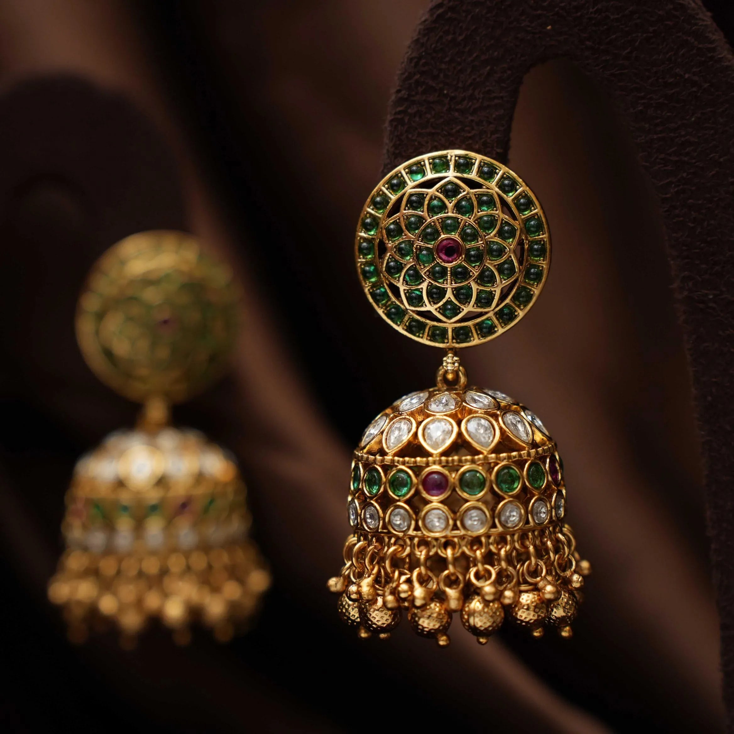 Chana Antique Jhumka Earrings - Green