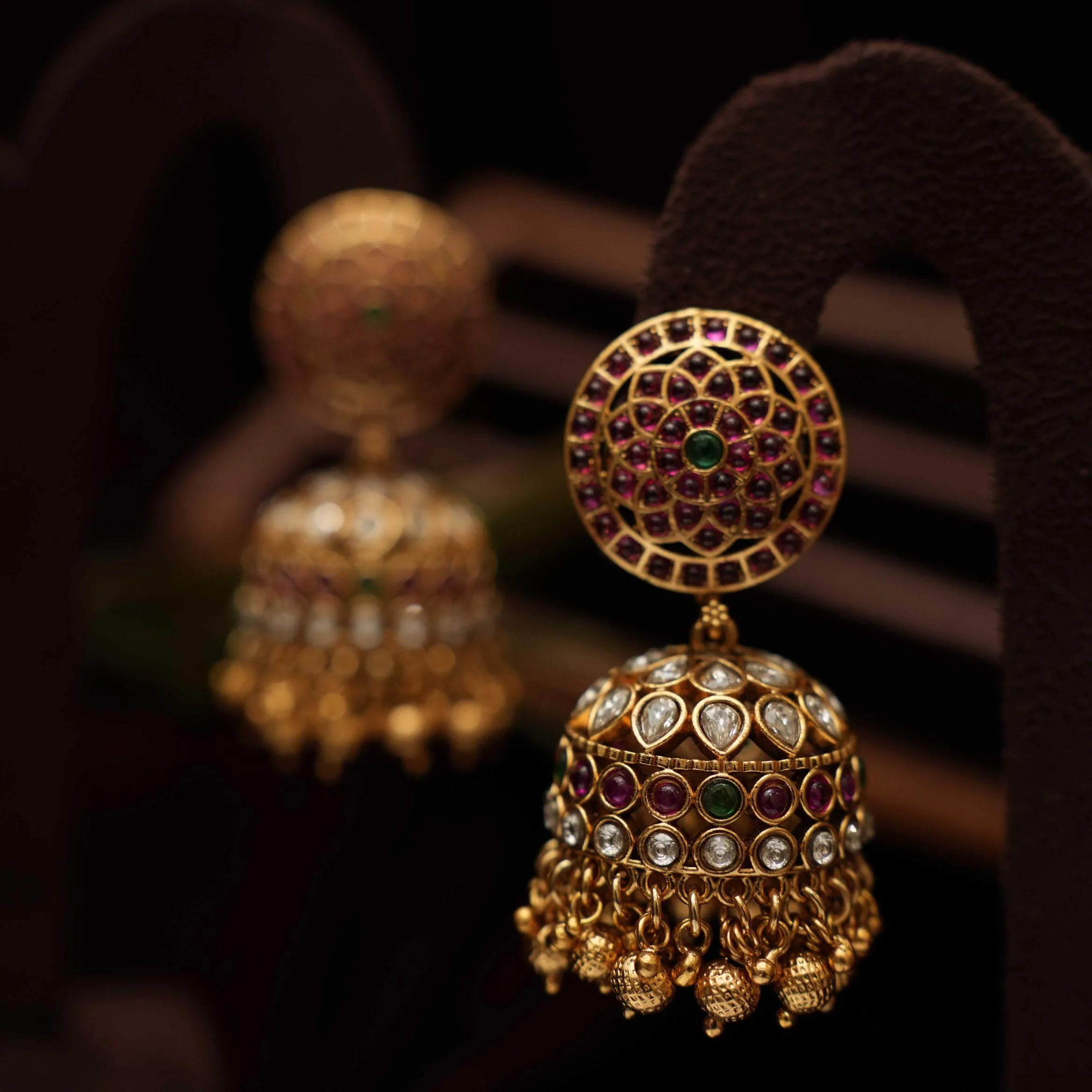 Chana Antique Jhumka Earrings - Red