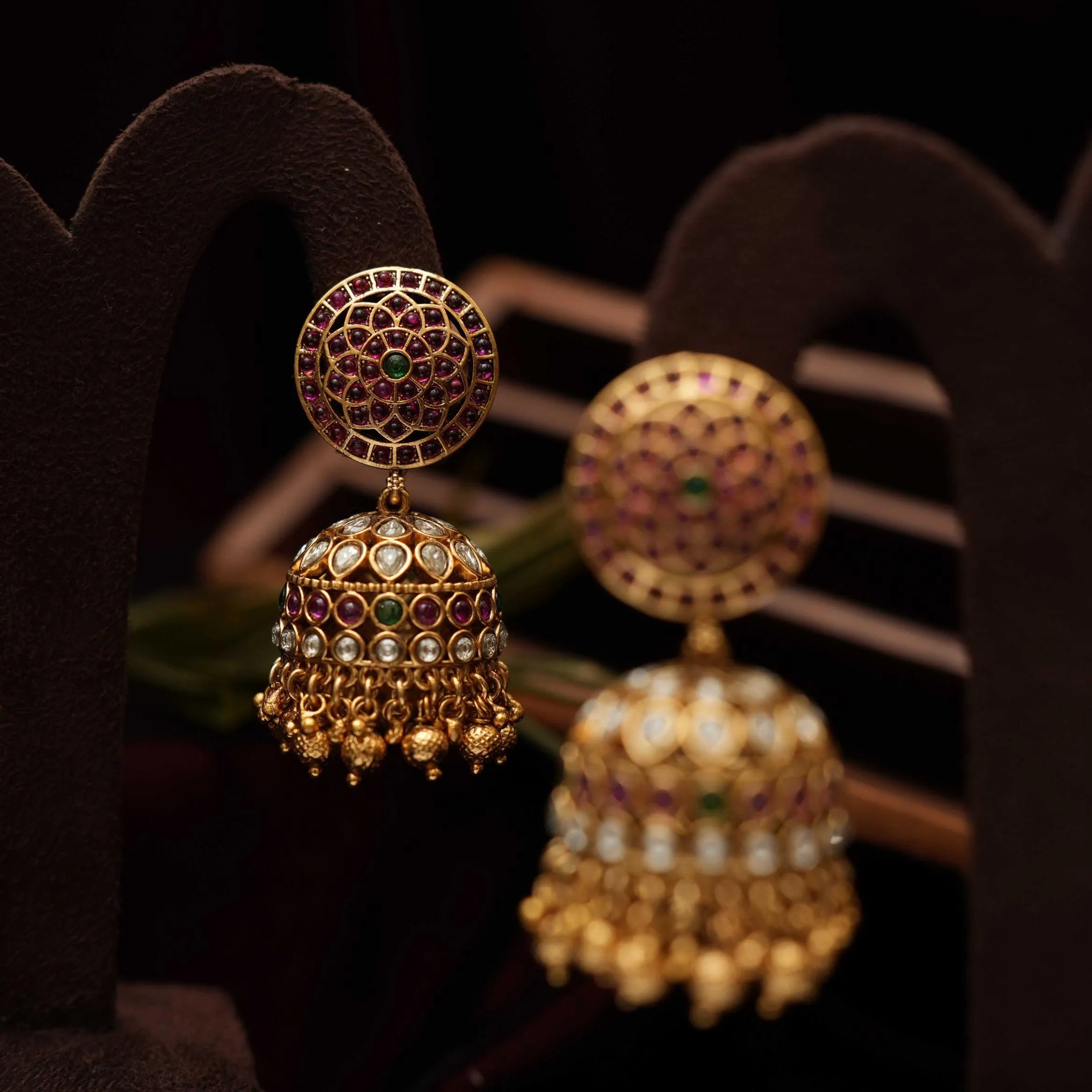 Chana Antique Jhumka Earrings - Red