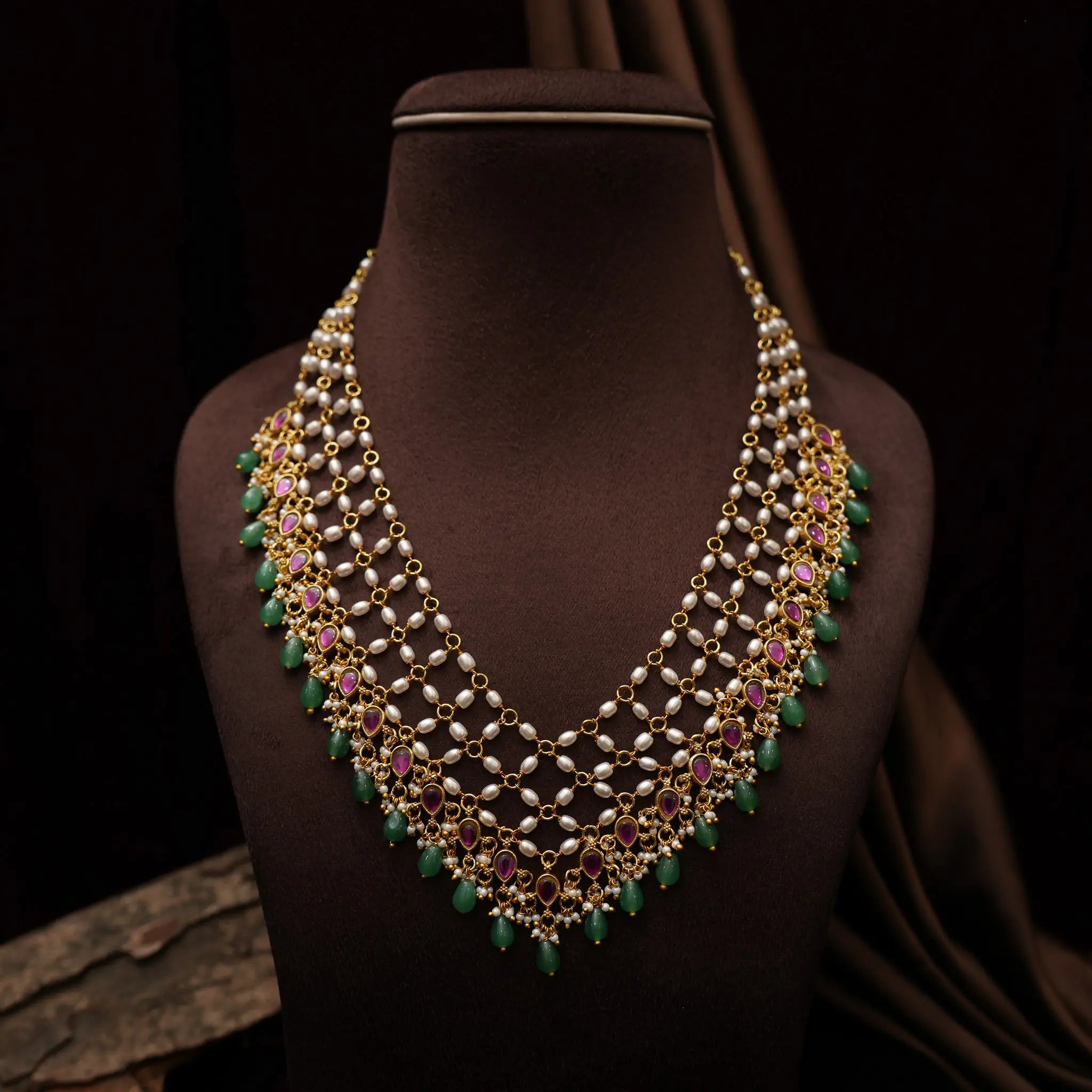 Chandana Pearl Polki Necklace