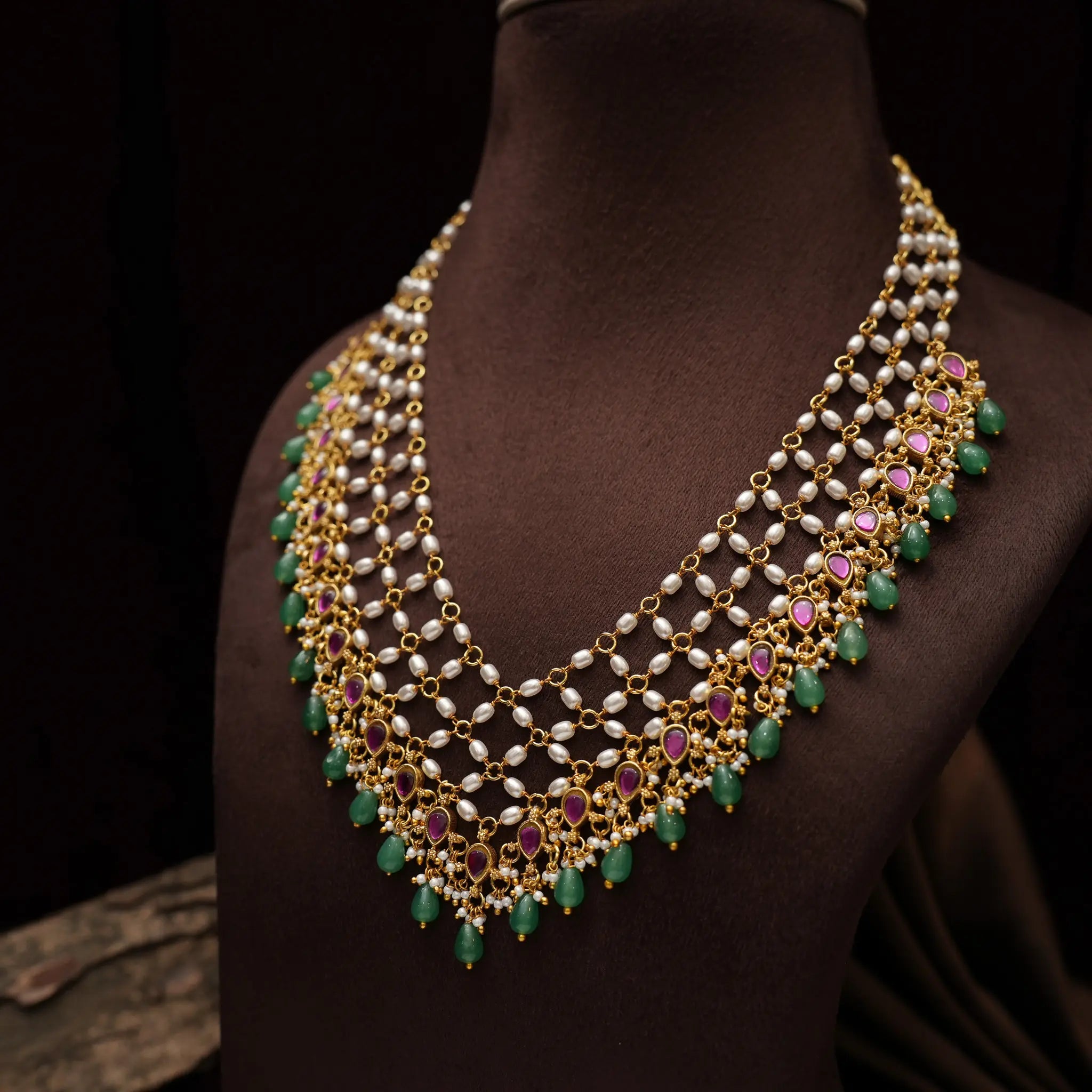 Chandana Pearl Polki Necklace