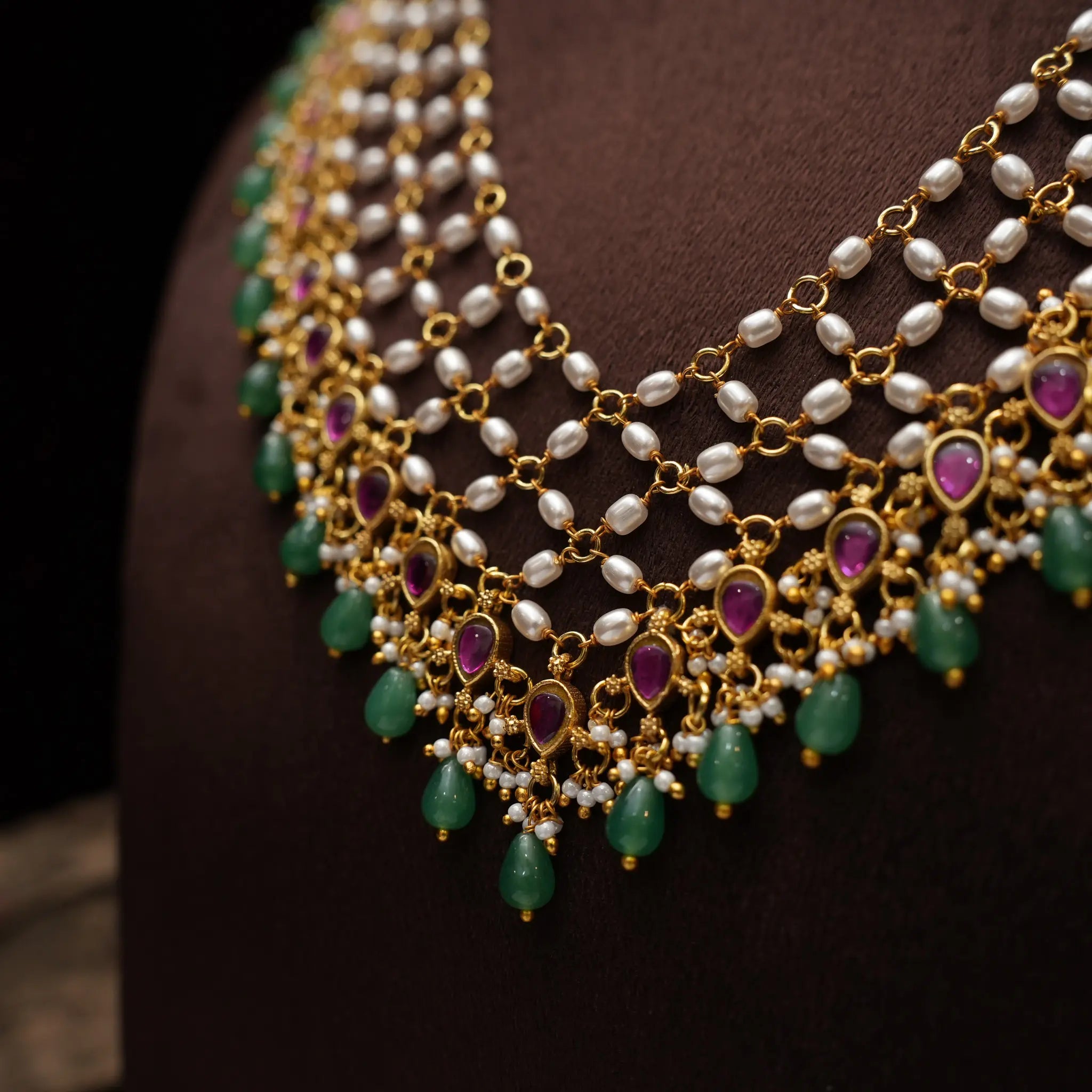 Chandana Pearl Polki Necklace