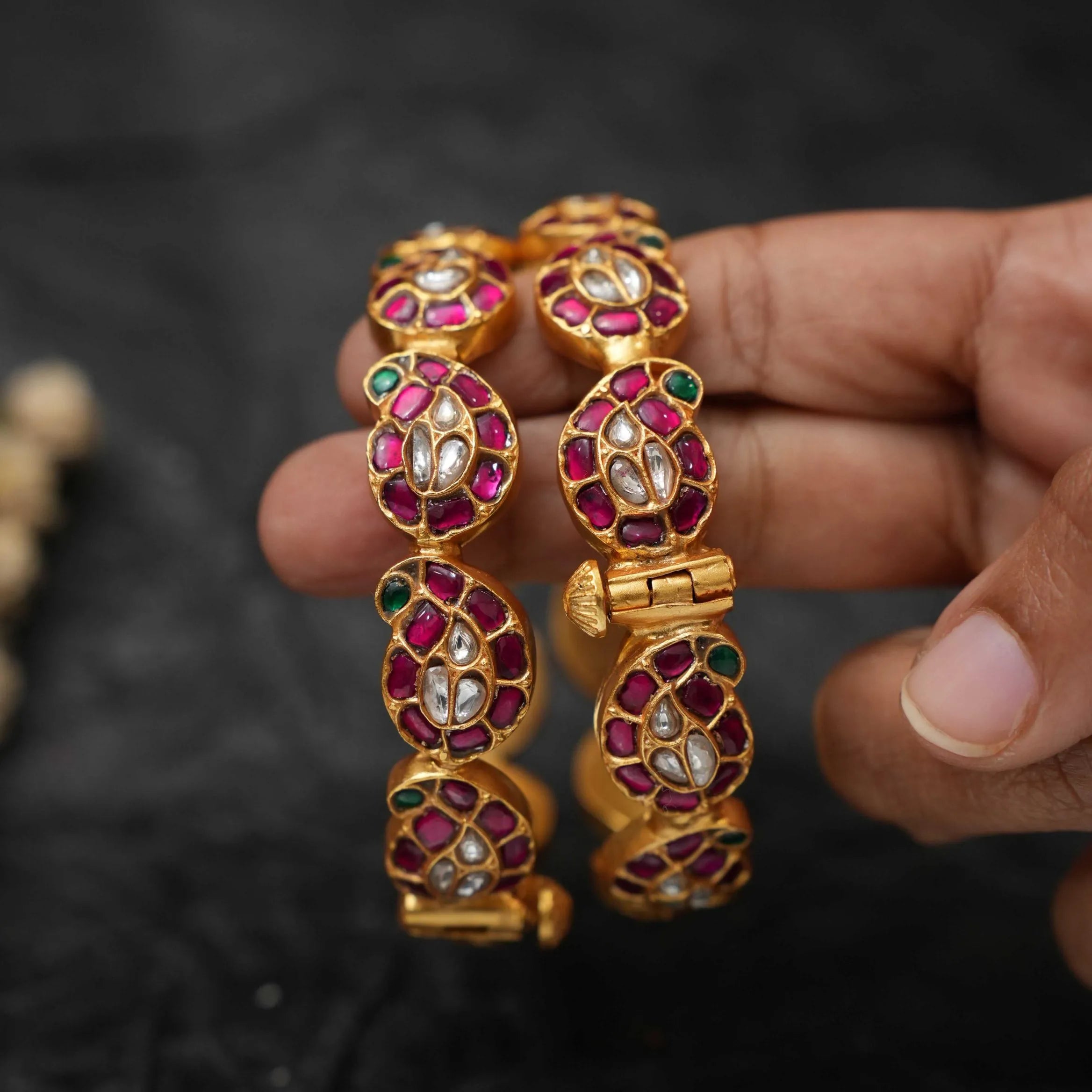 Charmi Silver Bangles - Red & Green