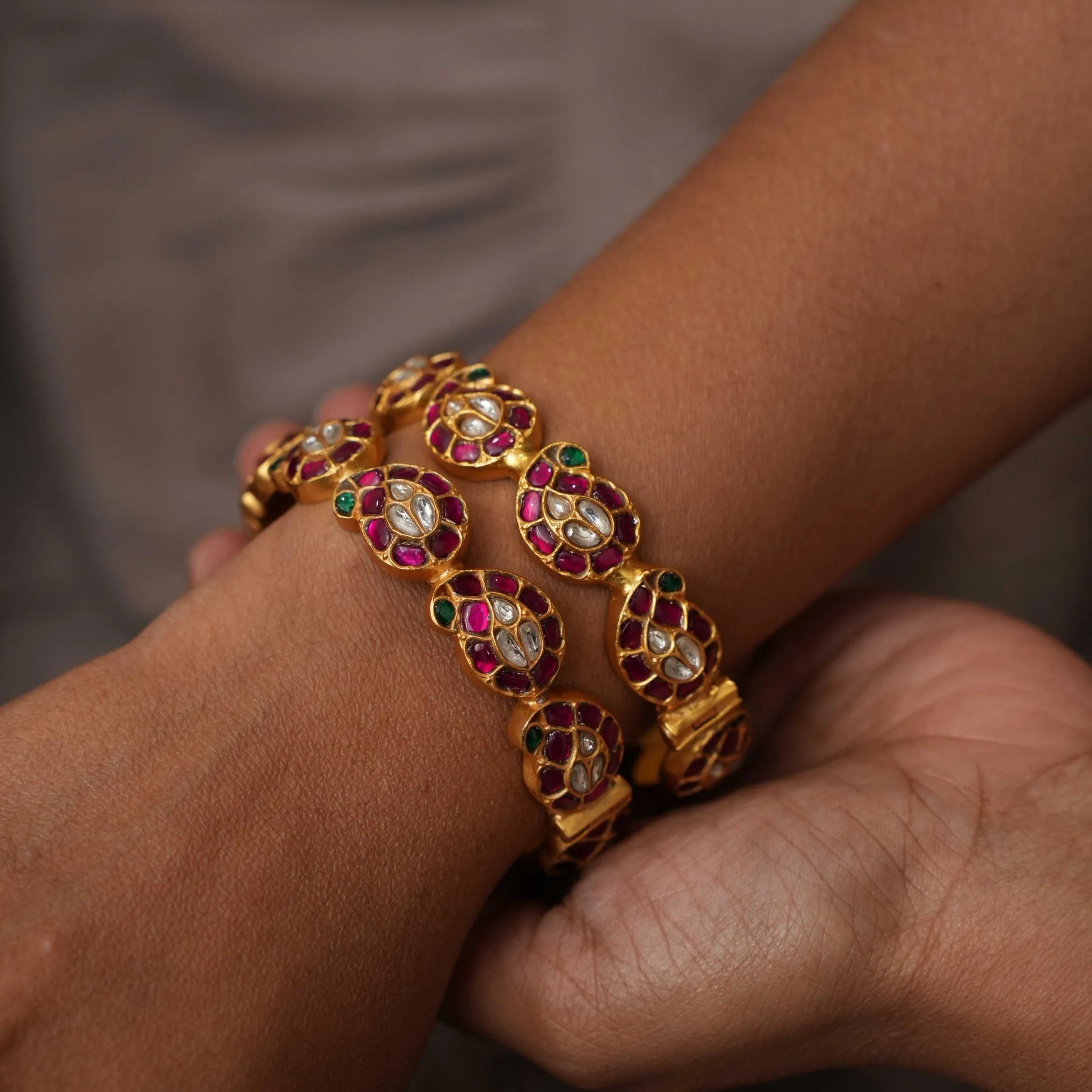 Charmi Silver Bangles - Red & Green