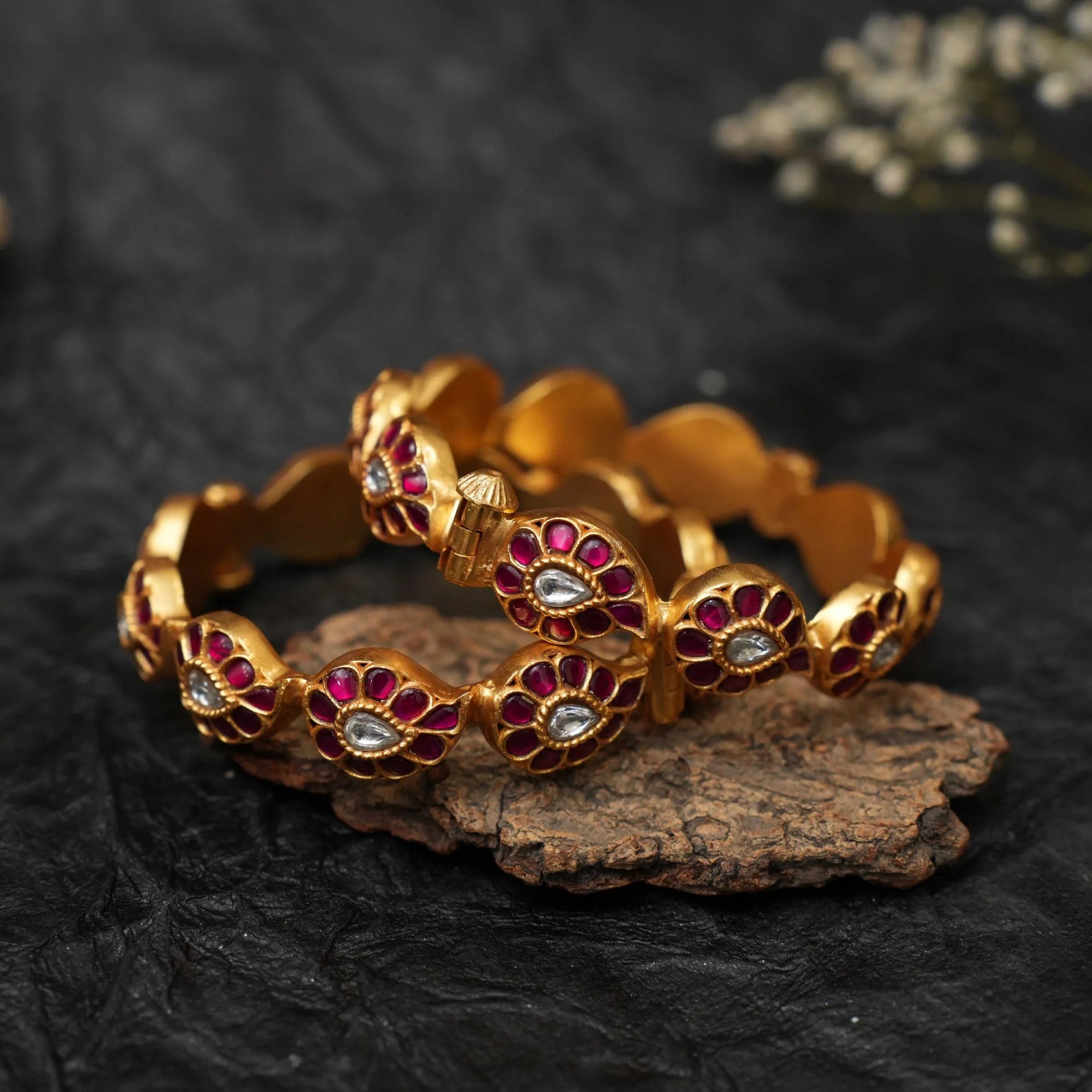 Charmi Silver Bangles - Red