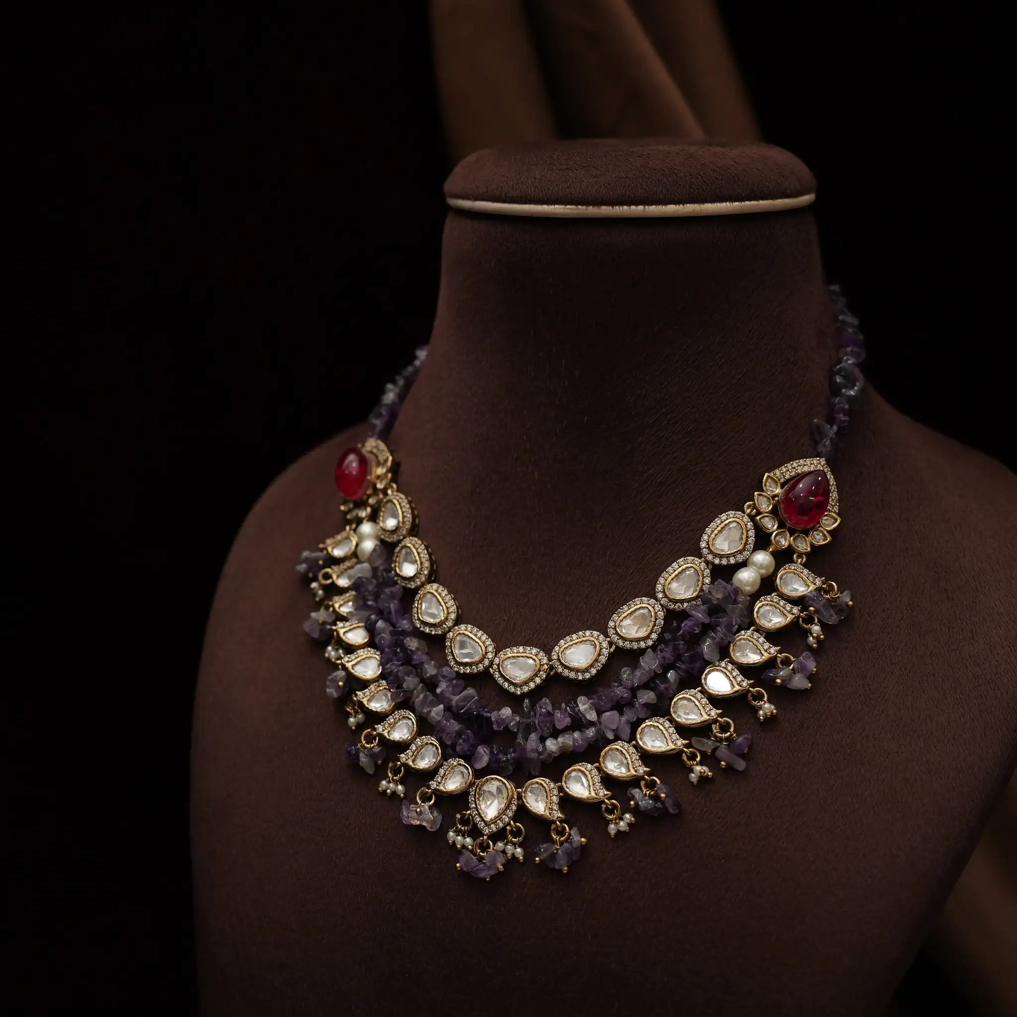 Charu Victorian Polki Necklace - Purple