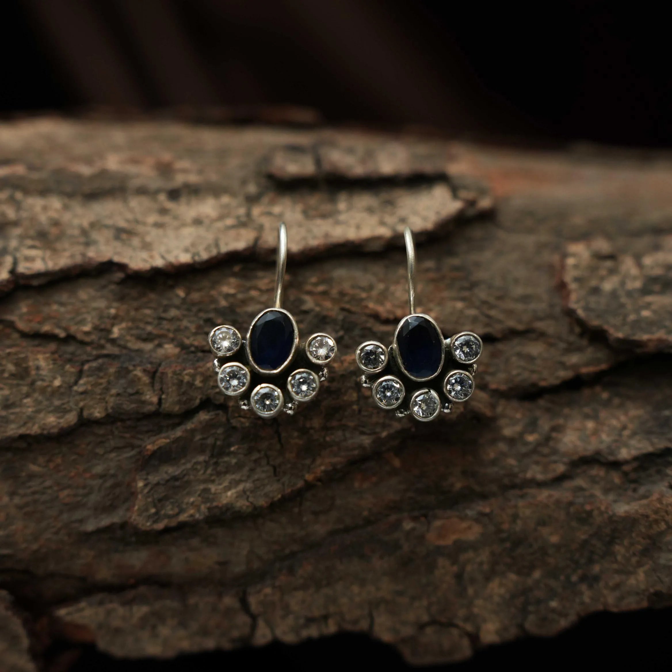 Chaya Silver Oxidised Earrings - Purple