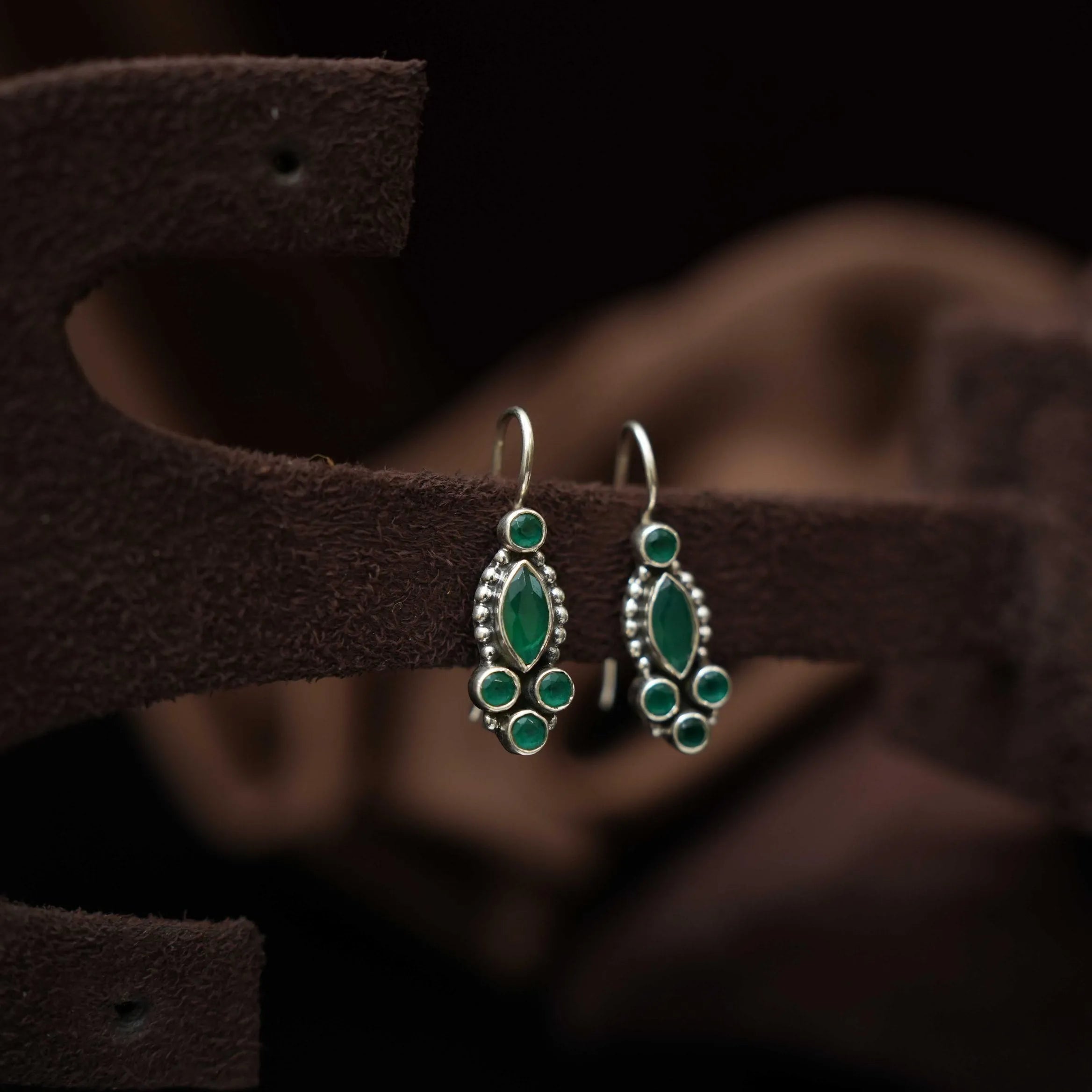 Chaya Silver Oxidised Earrings - Green