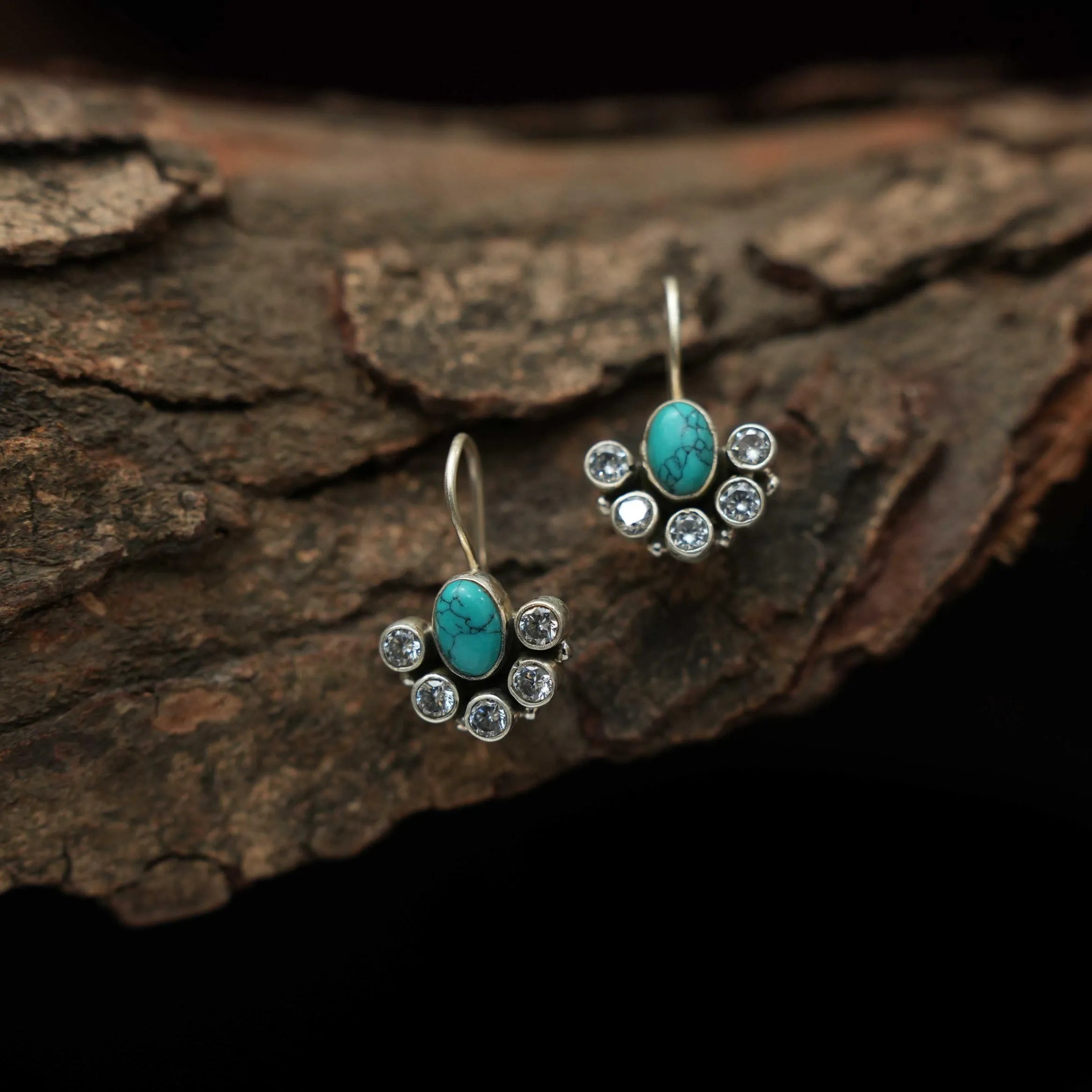 Chaya Silver Oxidised Earrings - Turquoise