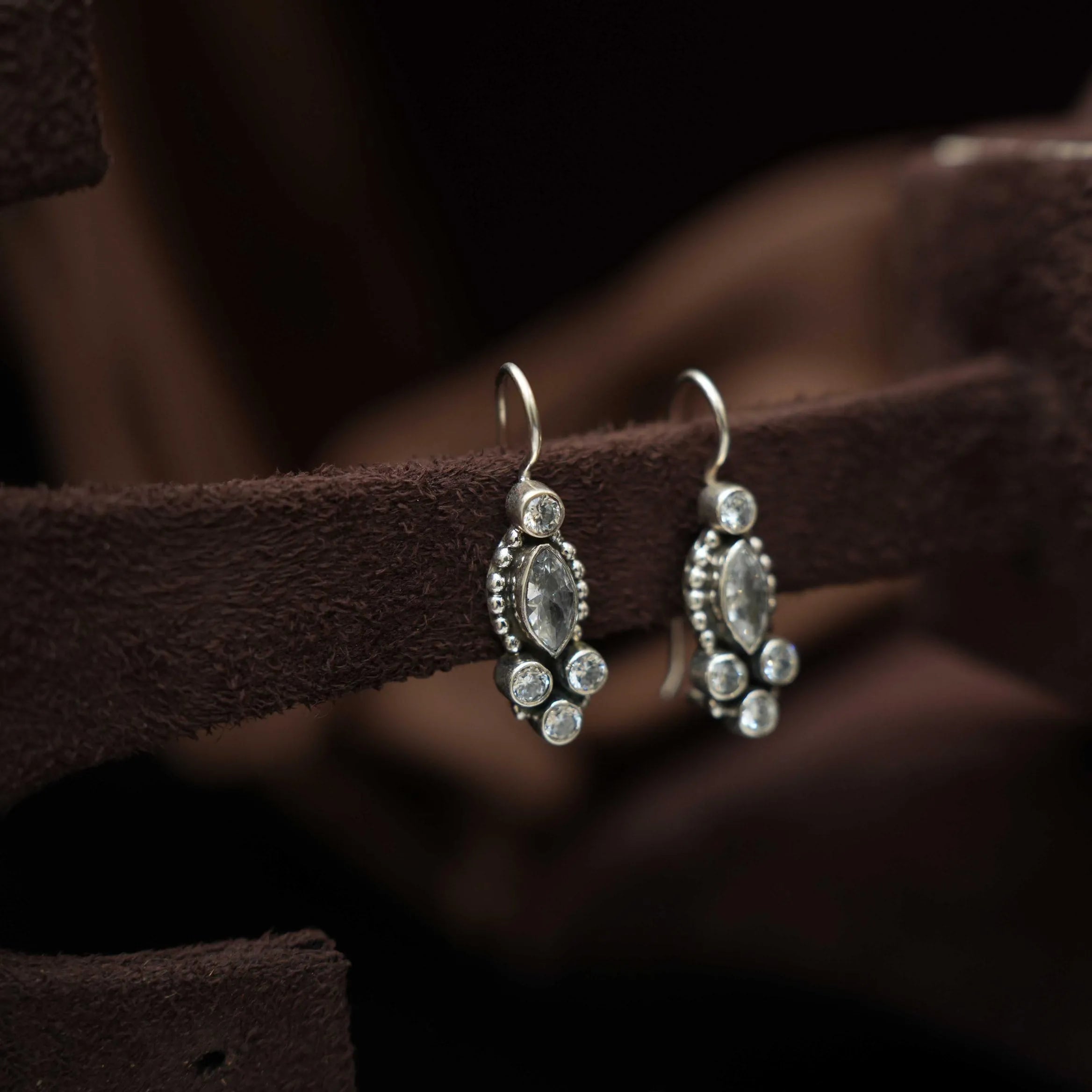 Chaya Silver Oxidised Earrings - White