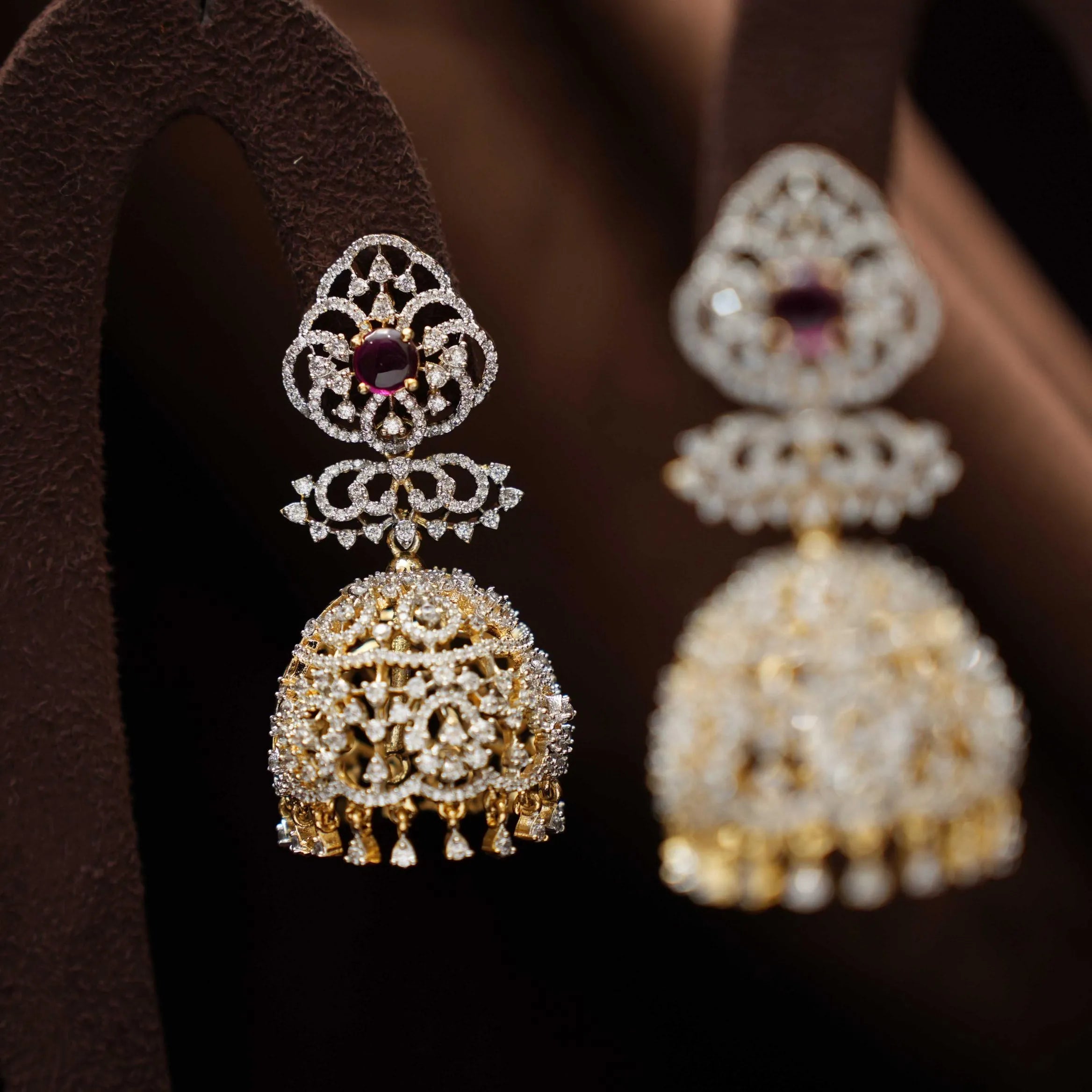 Chirag Zircon Jhumka Earrings - Red