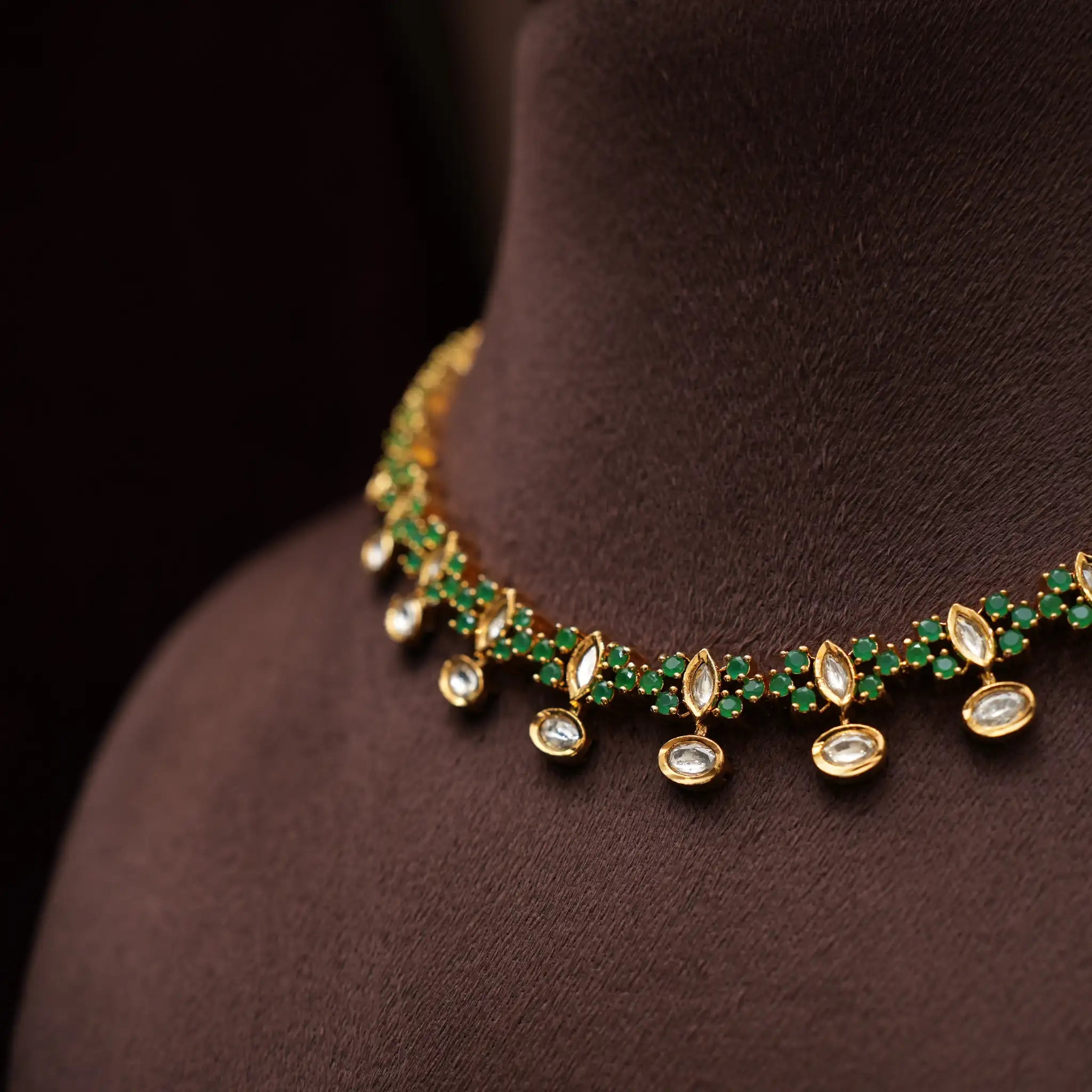 Raven Polki Necklace -Green