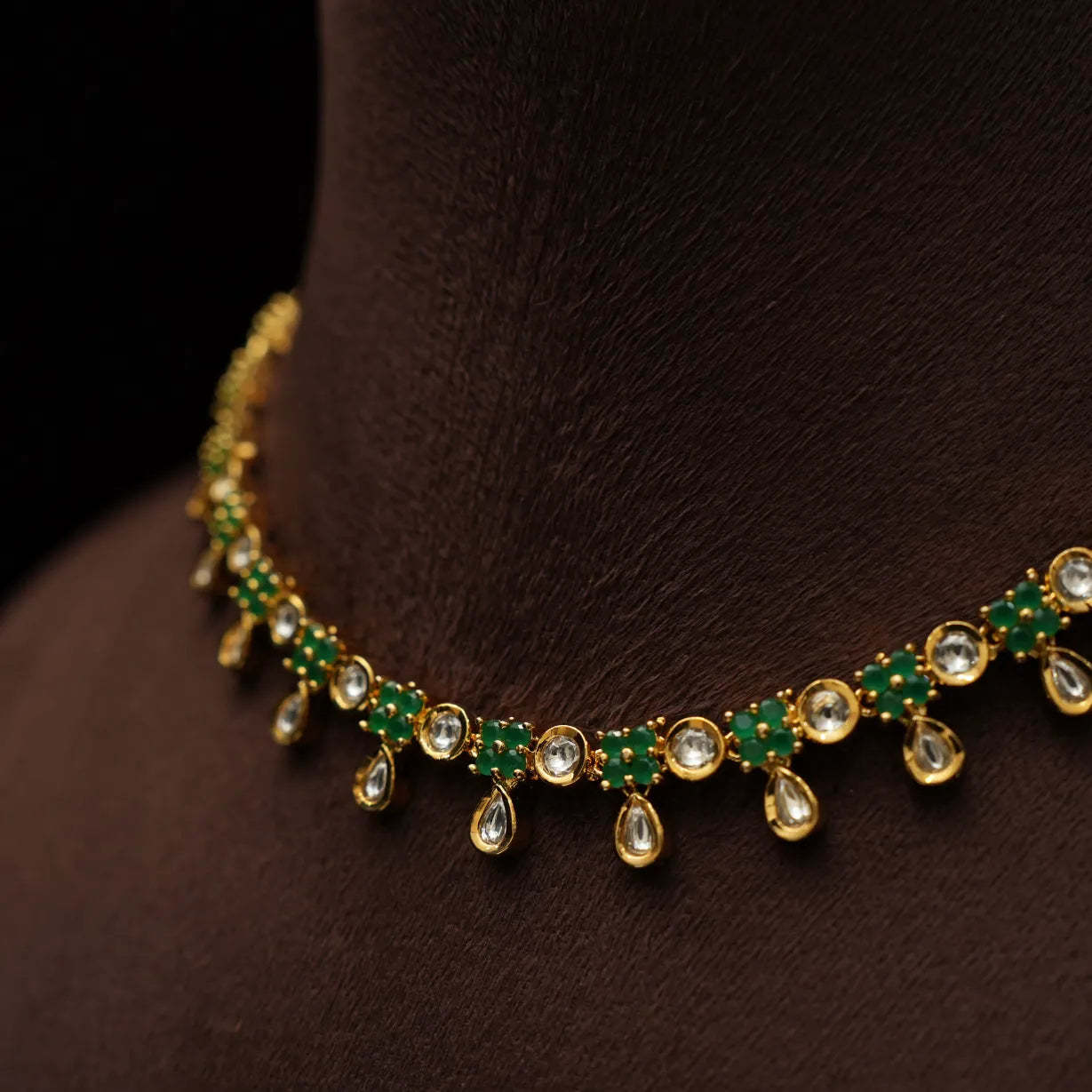 Clara Polki Necklace - Green & White