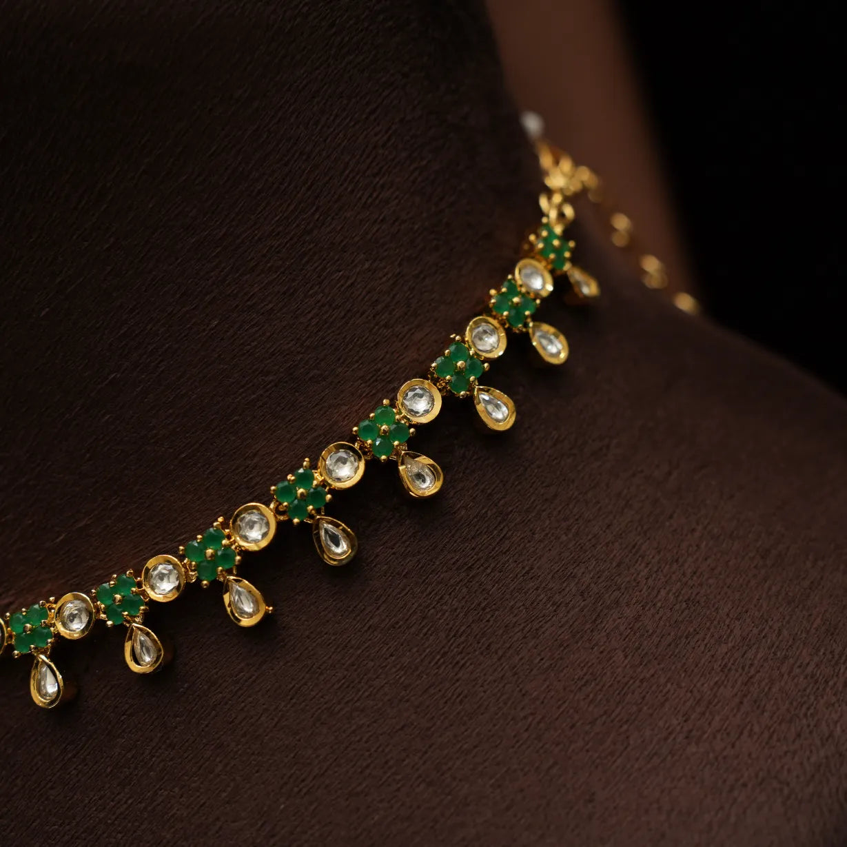 Clara Polki Necklace - Green & White